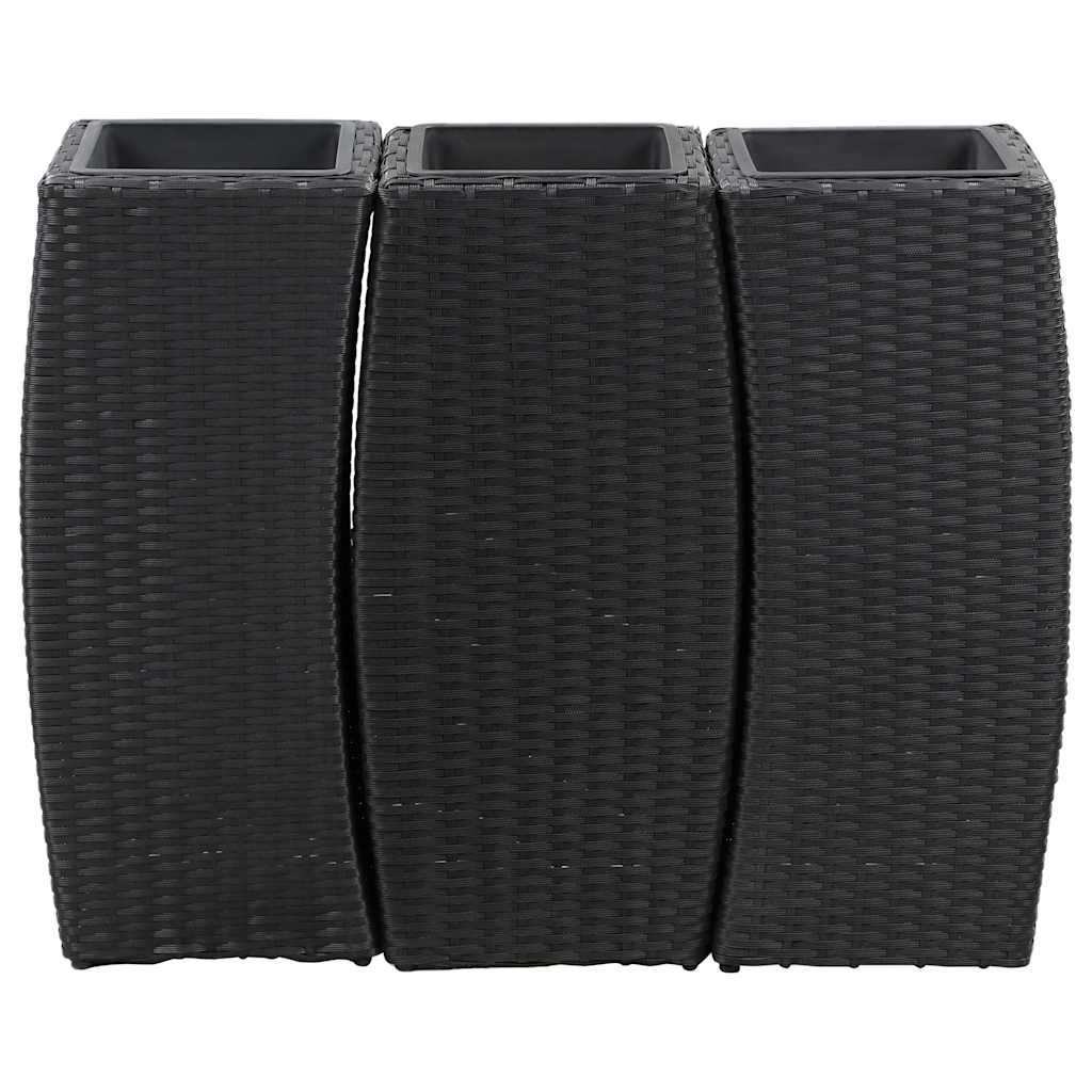 Letti Rialzati da Giardino 3 pz in Polyrattan Nero