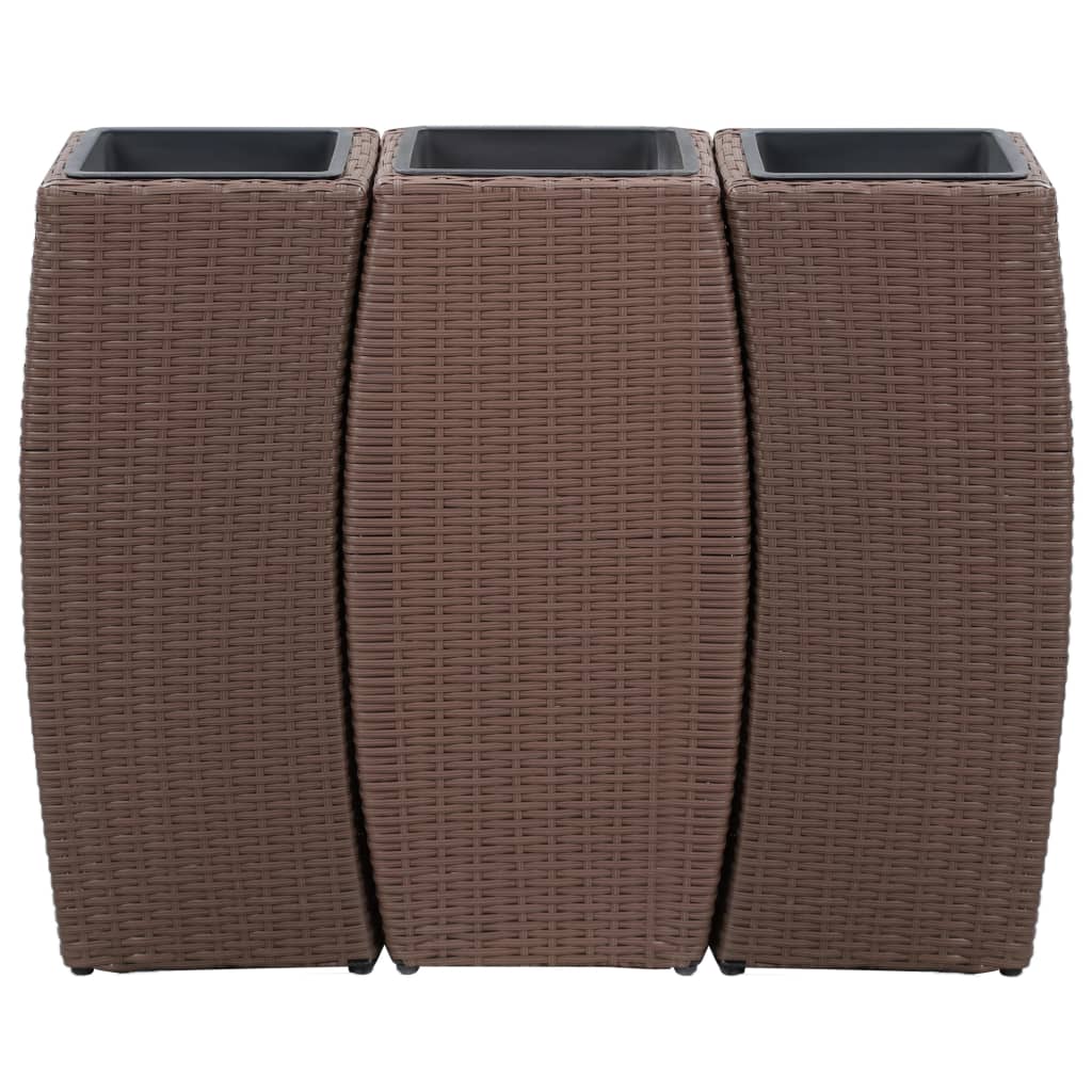 Letti Rialzati da Giardino 3 pz in Polyrattan Marrone