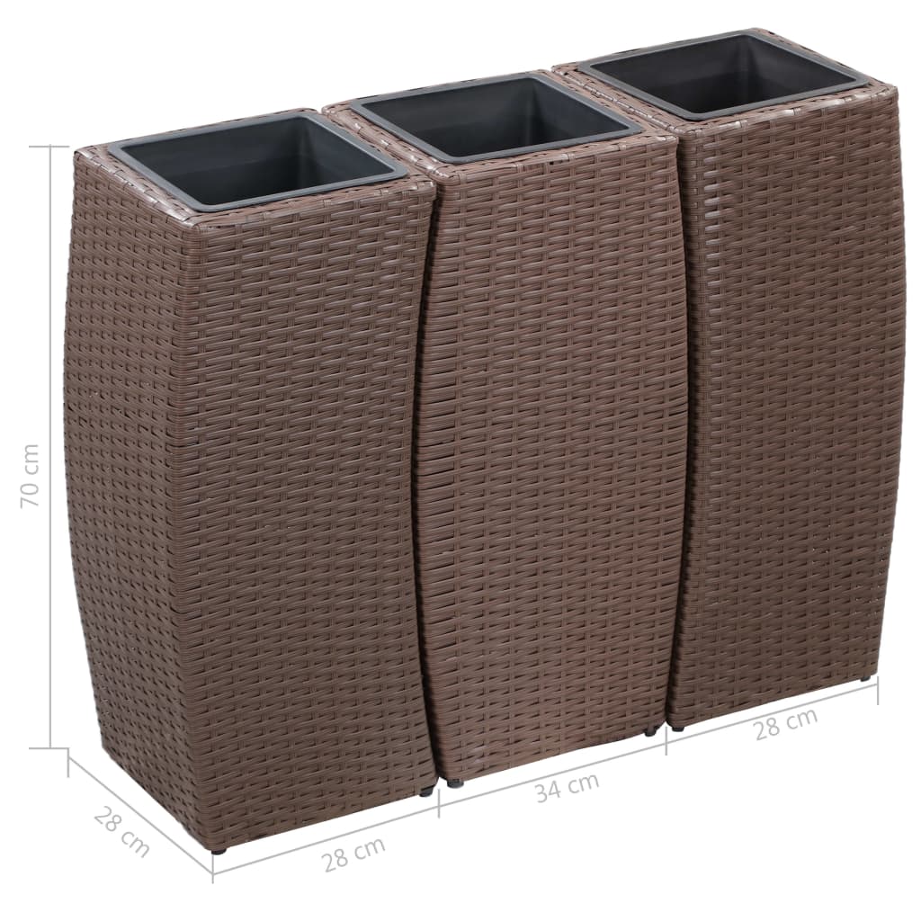 Letti Rialzati da Giardino 3 pz in Polyrattan Marrone