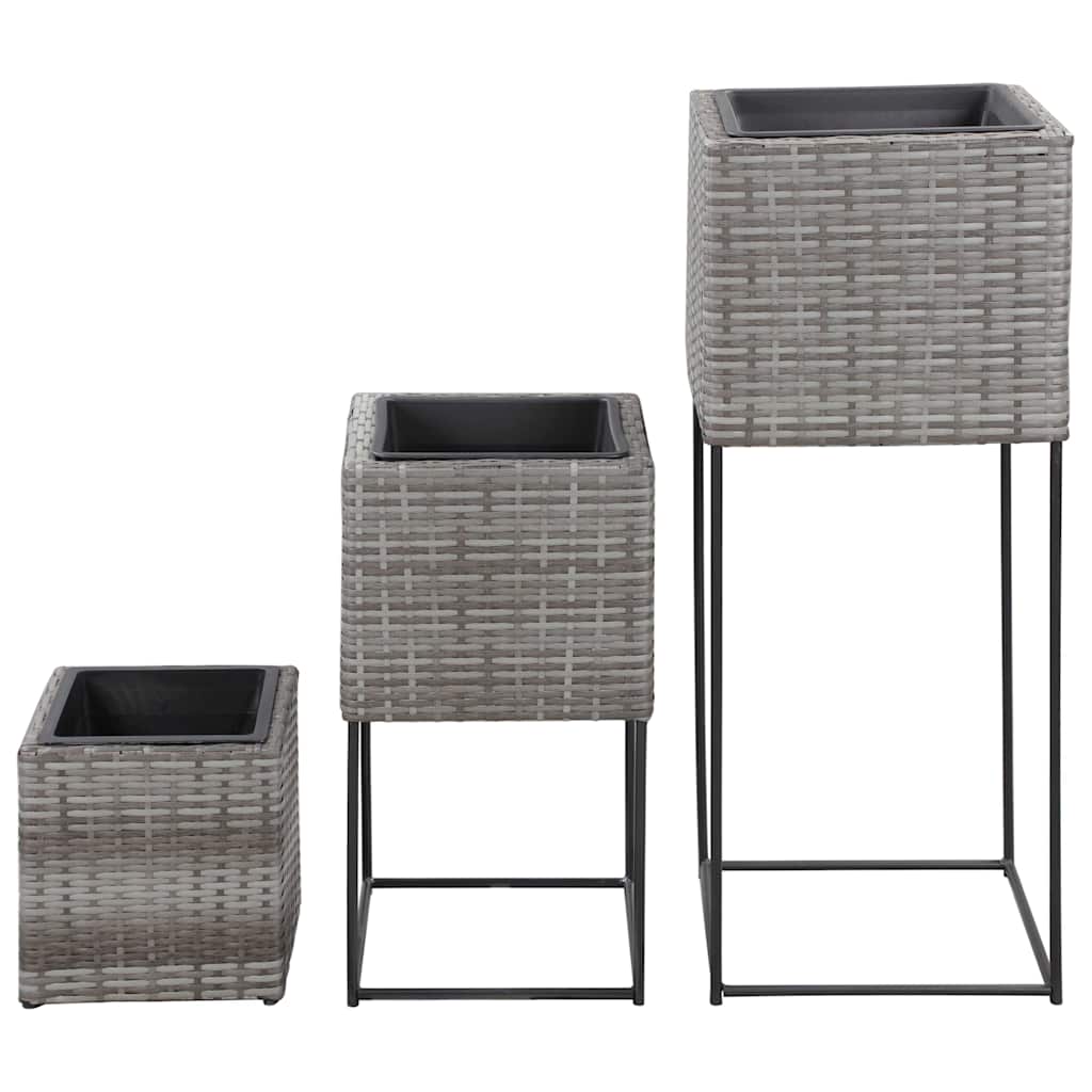 Letti Rialzati da Giardino 3 pz in Polyrattan Grigio