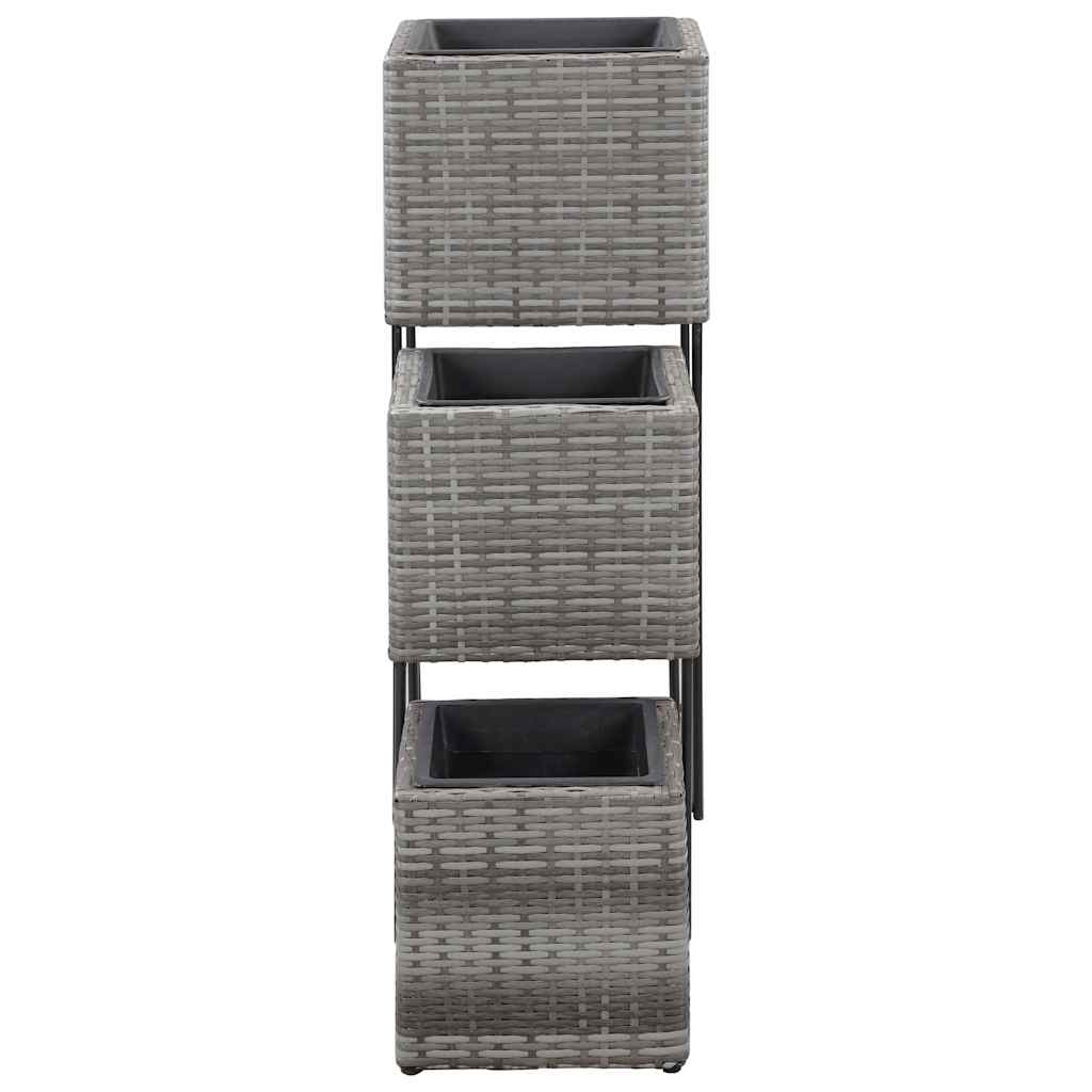 Letti Rialzati da Giardino 3 pz in Polyrattan Grigio