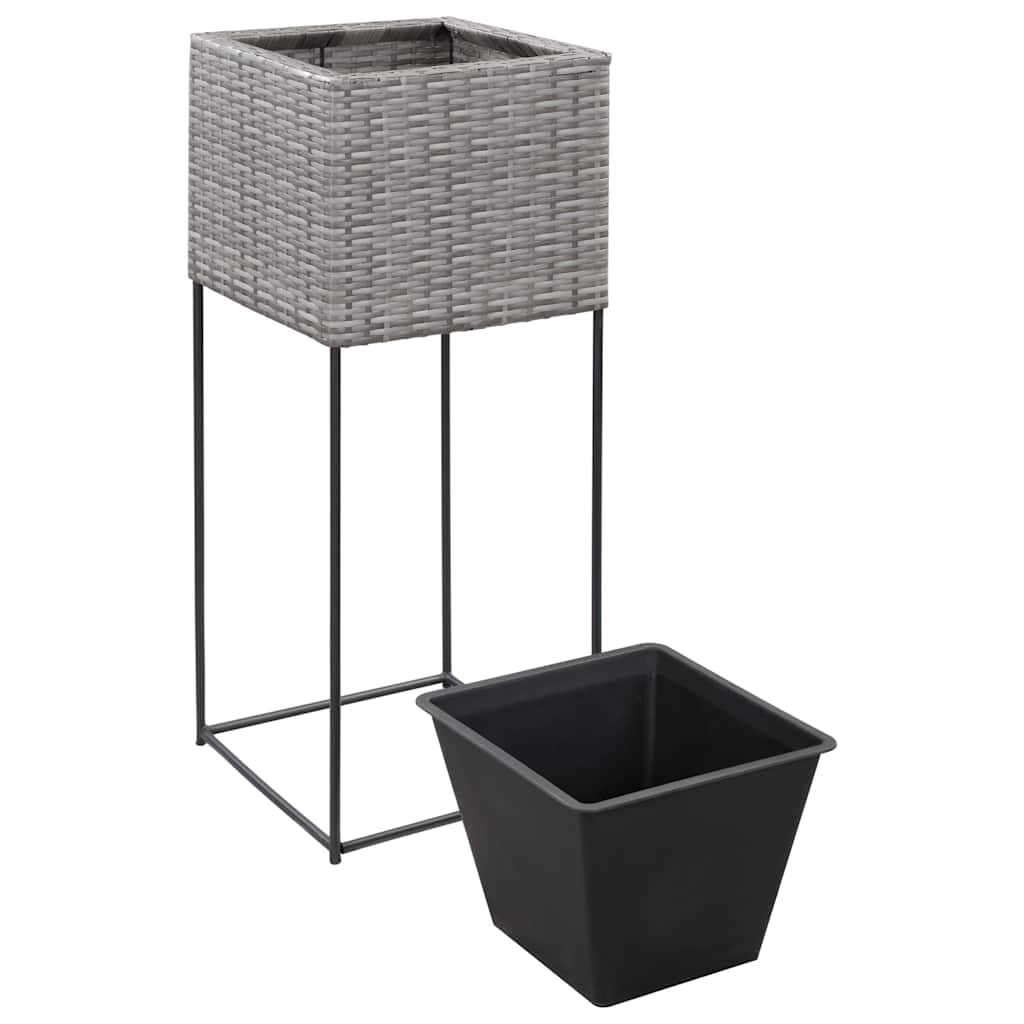 Letti Rialzati da Giardino 3 pz in Polyrattan Grigio