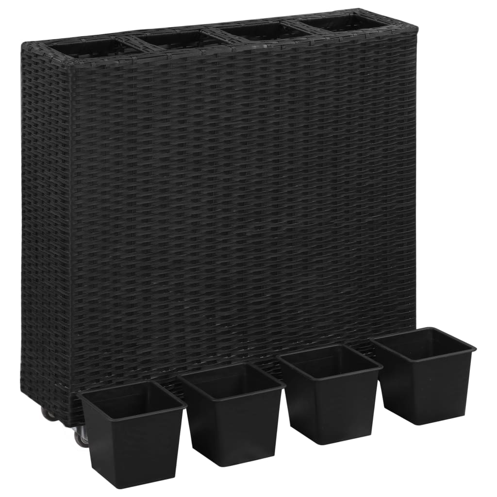 Letto Rialzato con 4 Vasi 80x22x79 cm in Polyrattan Nero