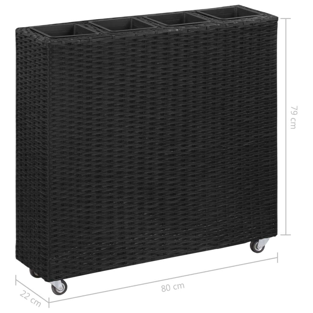 Letto Rialzato con 4 Vasi 80x22x79 cm in Polyrattan Nero