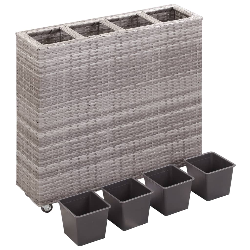 Letto Rialzato con 4 Vasi 80x22x79 cm in Polyrattan Grigio