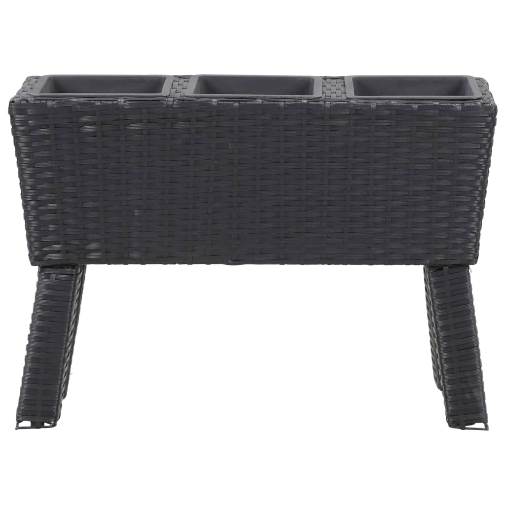 Letto Rialzato con Gambe 3 Vasi 72x25x50 cm in Polyrattan Nero