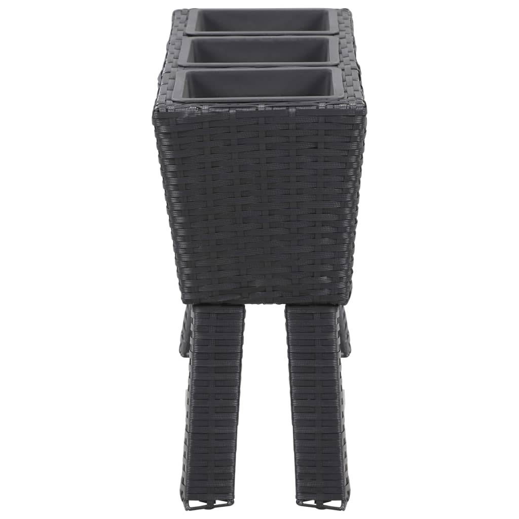 Letto Rialzato con Gambe 3 Vasi 72x25x50 cm in Polyrattan Nero