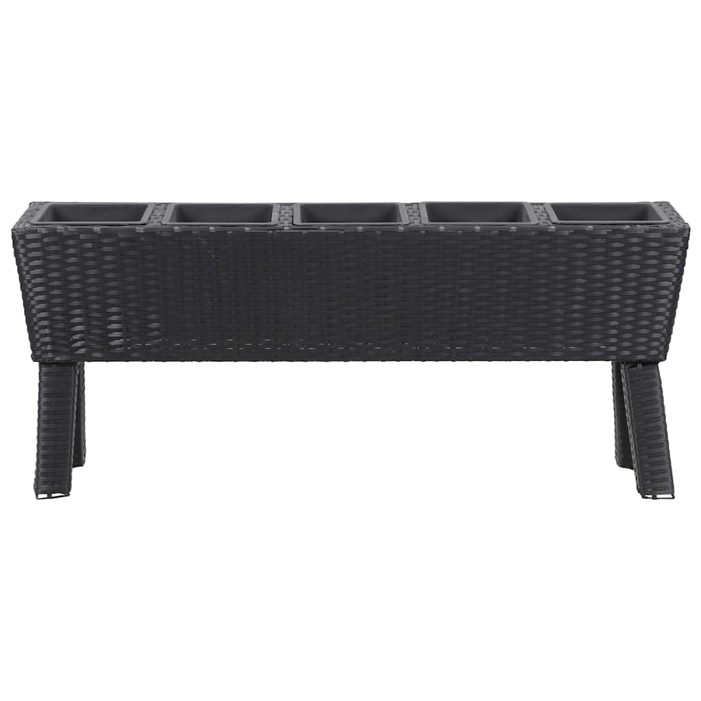 Letto Rialzato con Gambe e 5 Vasi 118x25x50 cm Polyrattan Nero