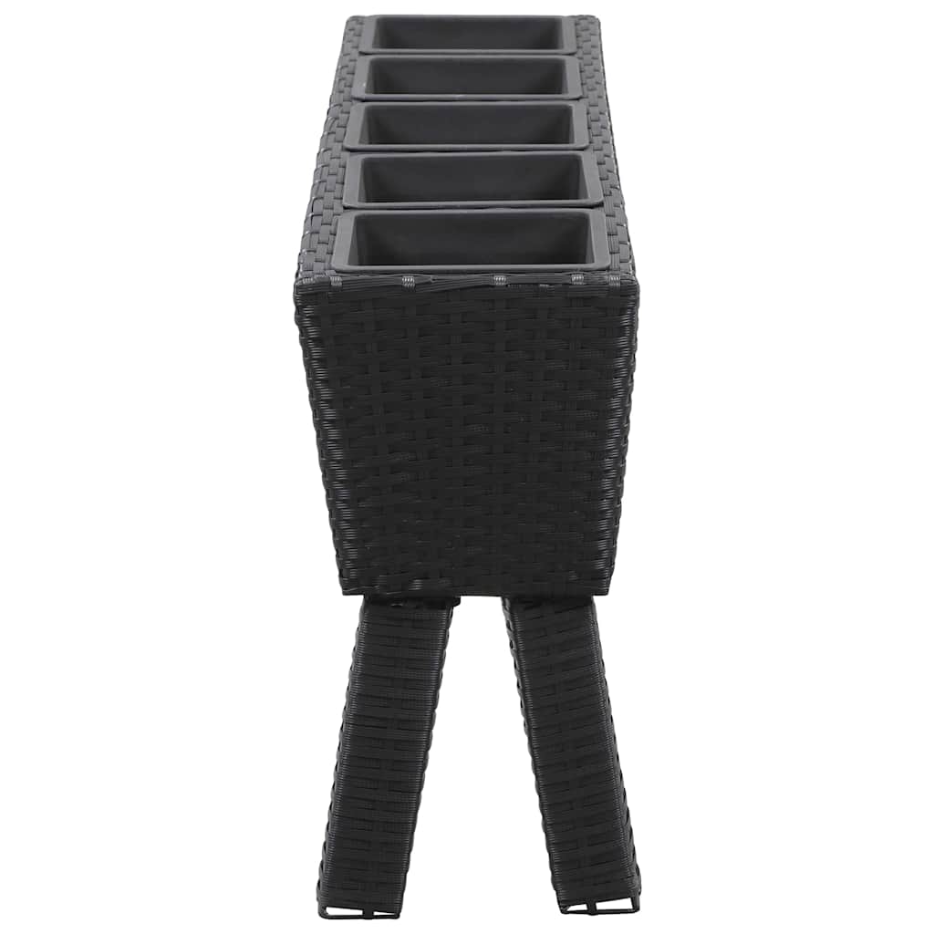 Letto Rialzato con Gambe e 5 Vasi 118x25x50 cm Polyrattan Nero