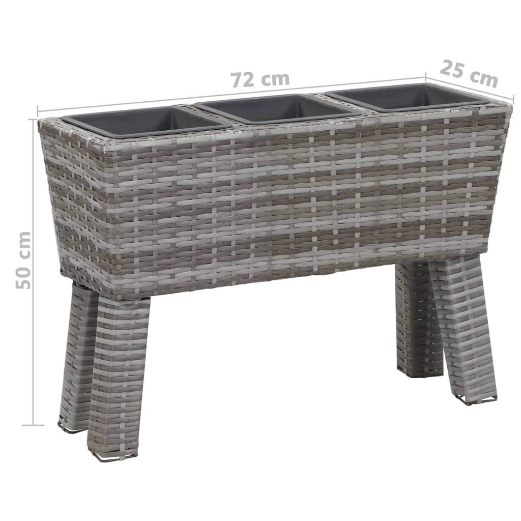 Letto Rialzato con Gambe 3 Vasi 72x25x50 cm Polyrattan Grigio