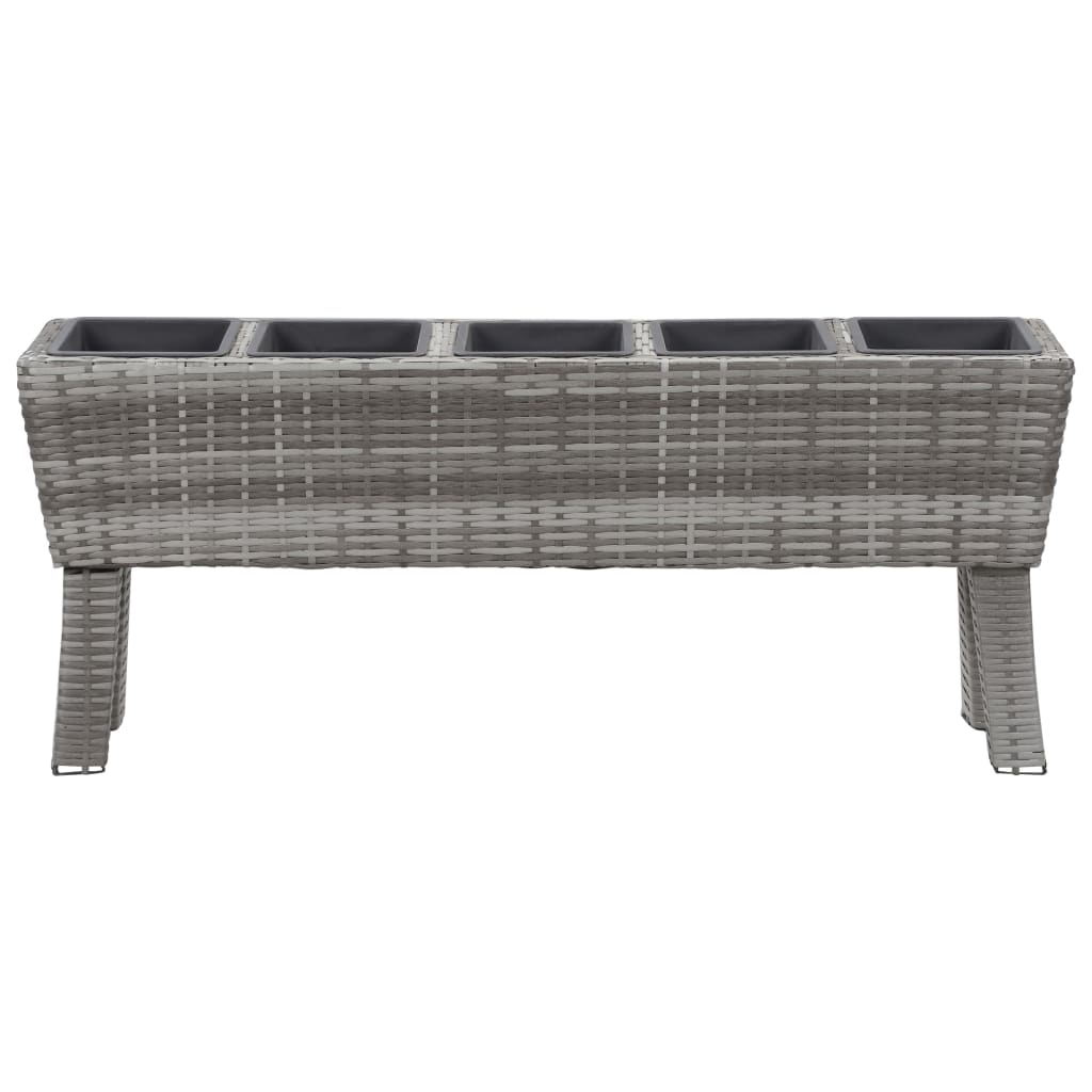 Letto Rialzato con Gambe e 5 Vasi 118x25x50cm Polyrattan Grigio