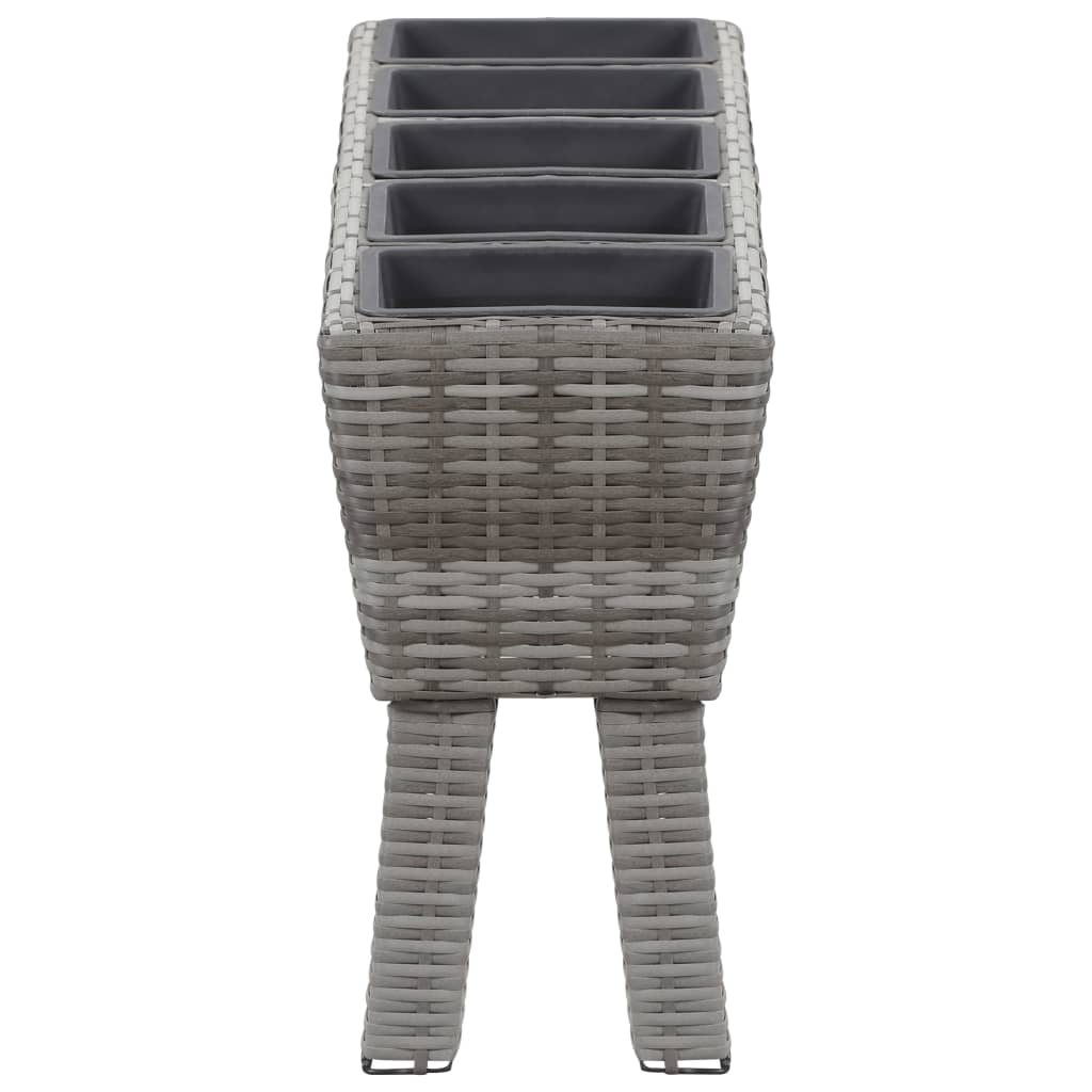 Letto Rialzato con Gambe e 5 Vasi 118x25x50cm Polyrattan Grigio