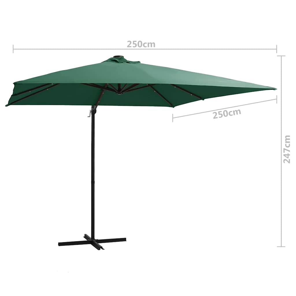 Ombrellone a Sbalzo con LED e Palo in Acciaio 250x250 cm Verde