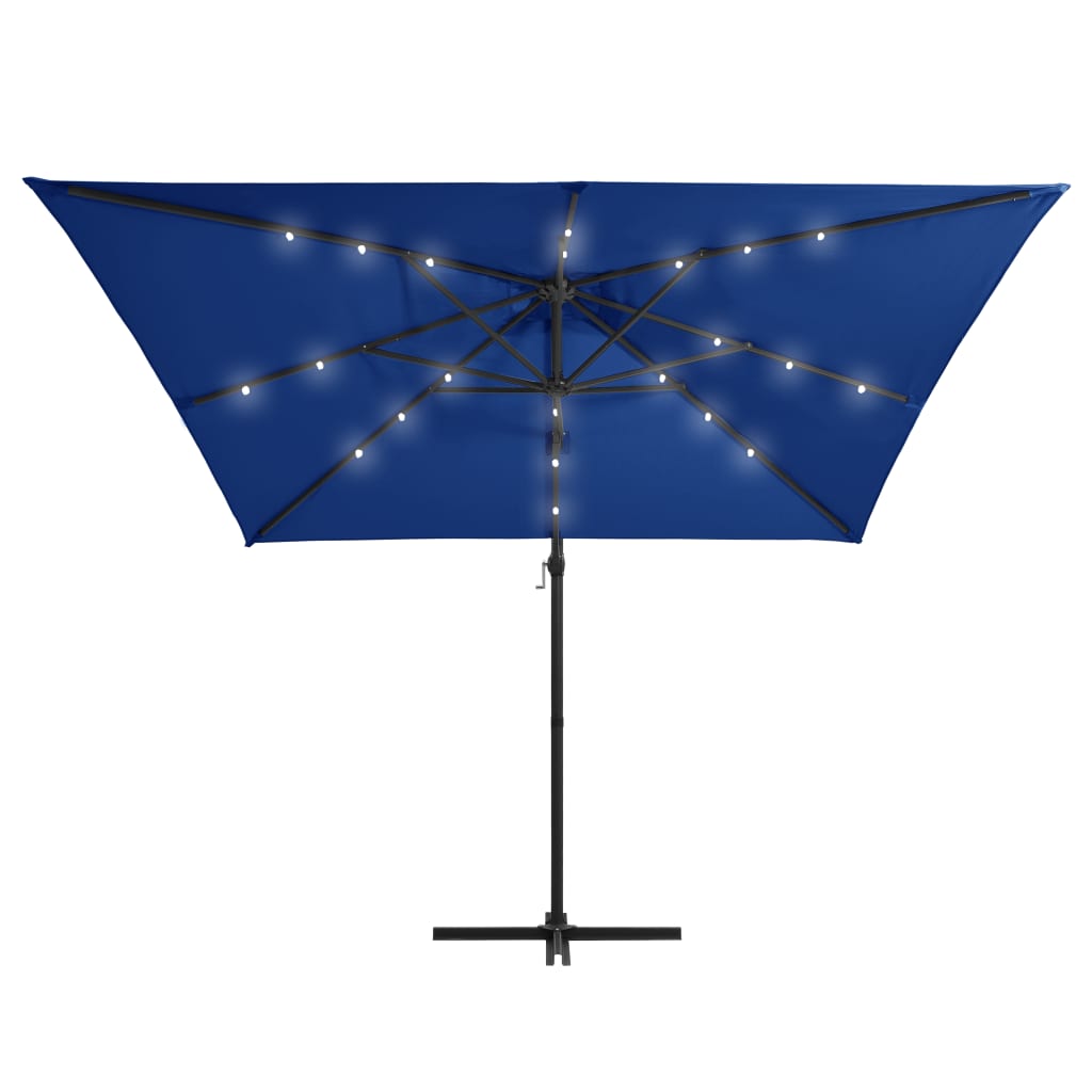 Ombrellone a Sbalzo con LED e Palo in Acciaio 250x250cm Azzurro