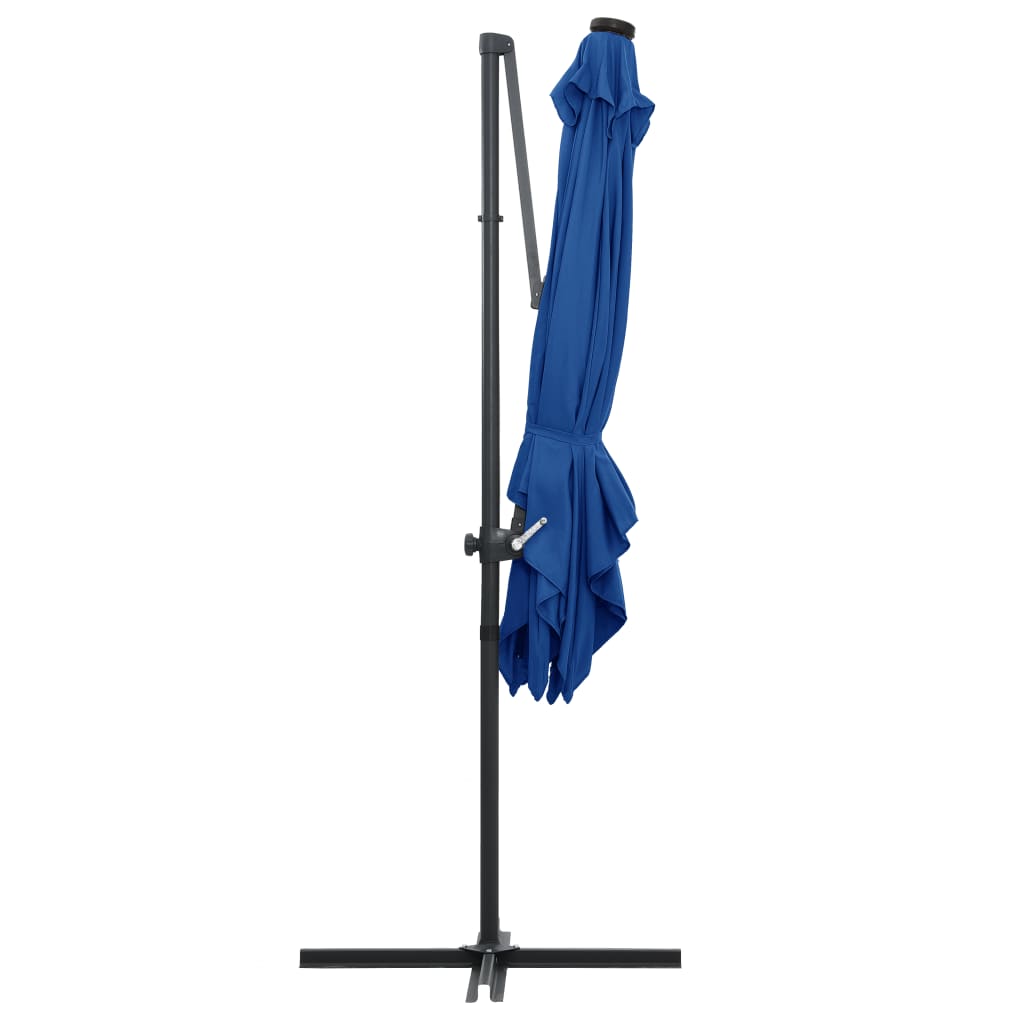 Ombrellone a Sbalzo con LED e Palo in Acciaio 250x250cm Azzurro