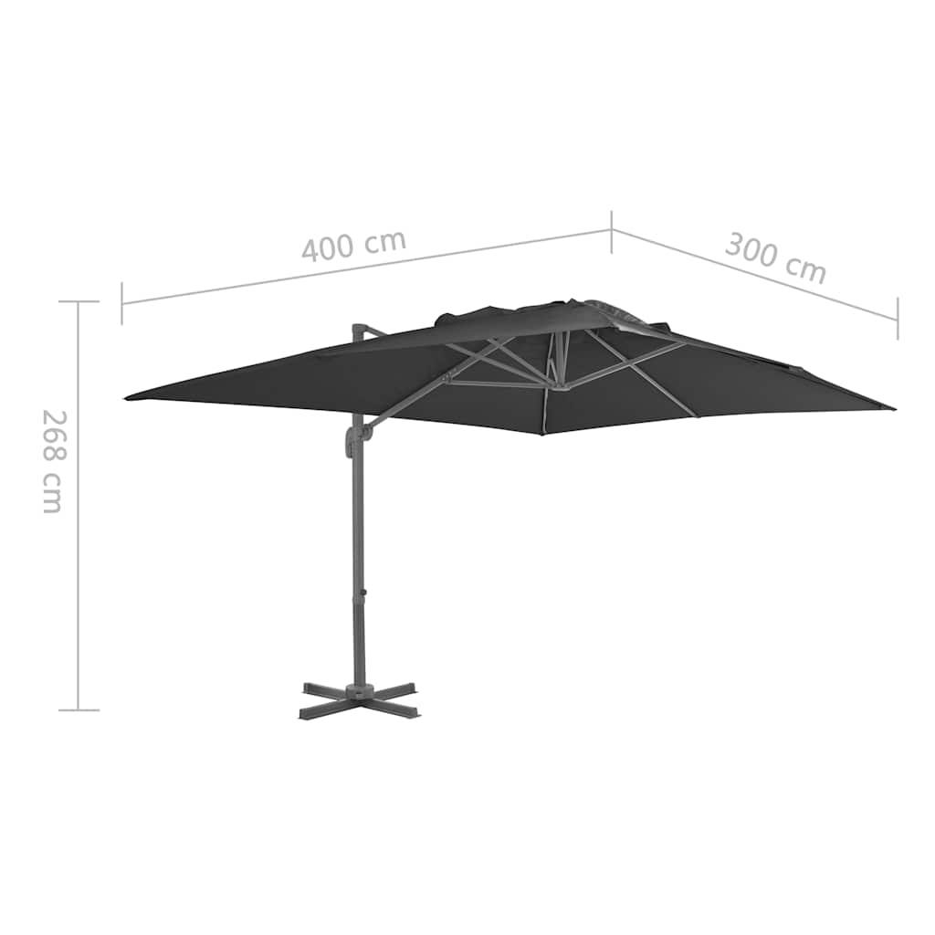 Ombrellone da giardino a sbalzo con palo in alluminio 4x3 m Nero