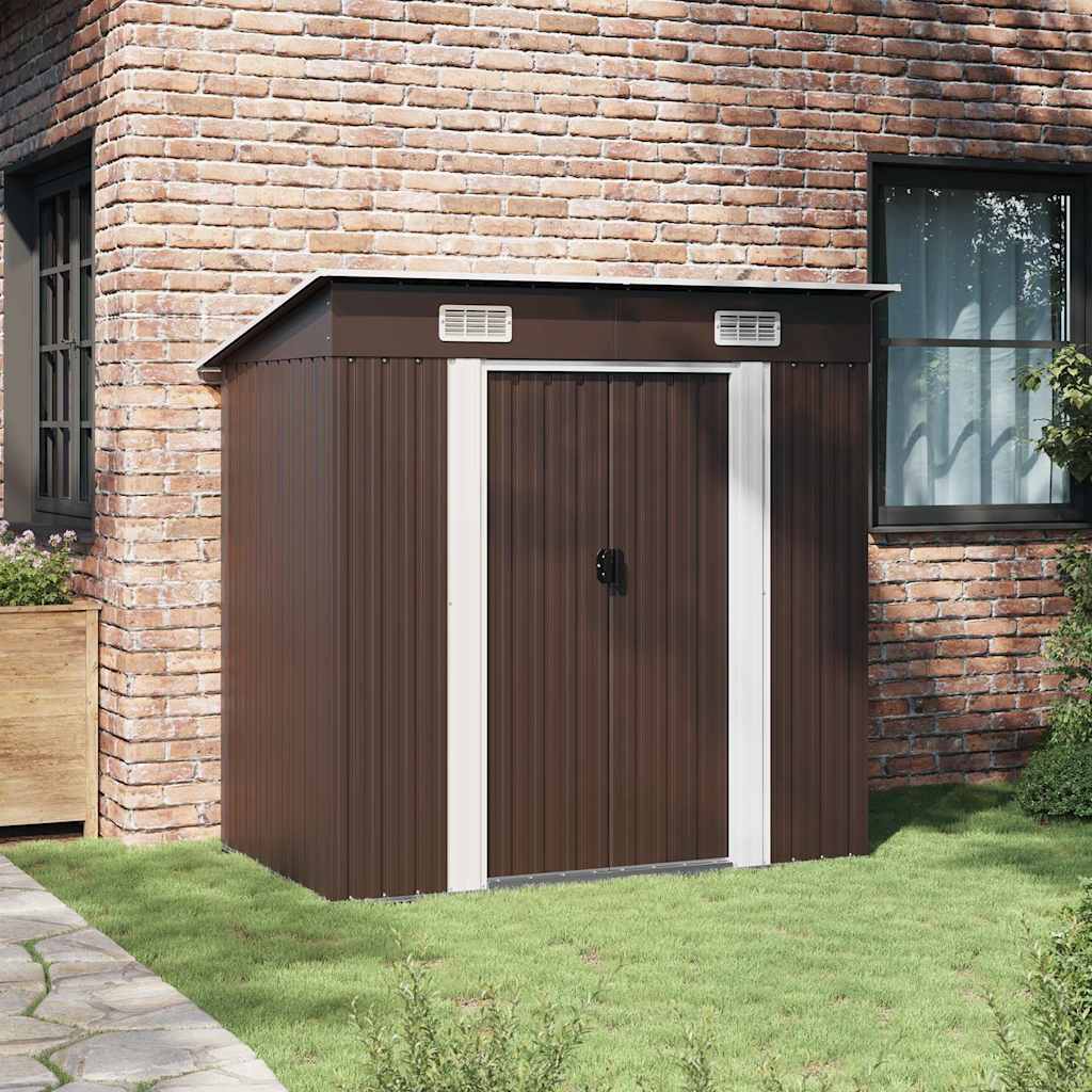 Capanno Attrezzi da Giardino Marrone 194x121x181 cm in Acciaio