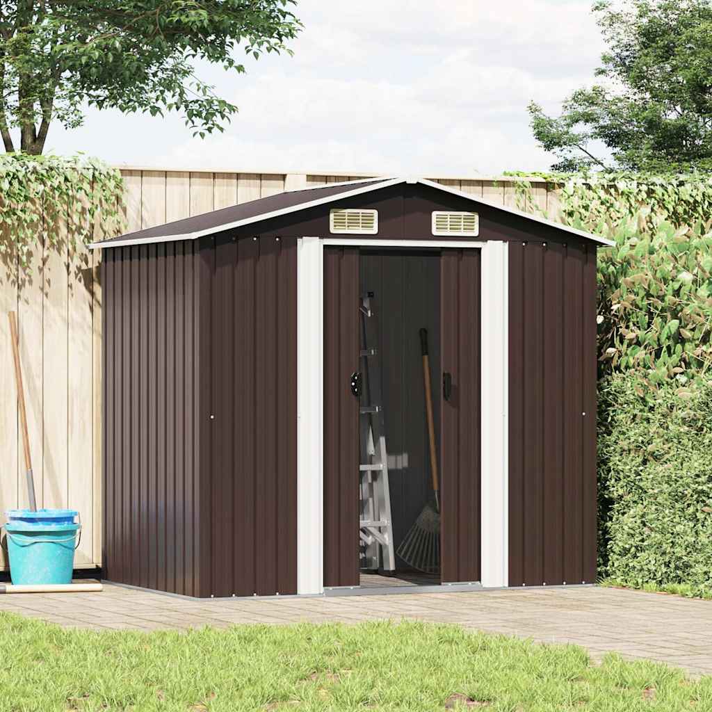 Capanno Attrezzi da Giardino Marrone 204x132x186 cm in Acciaio