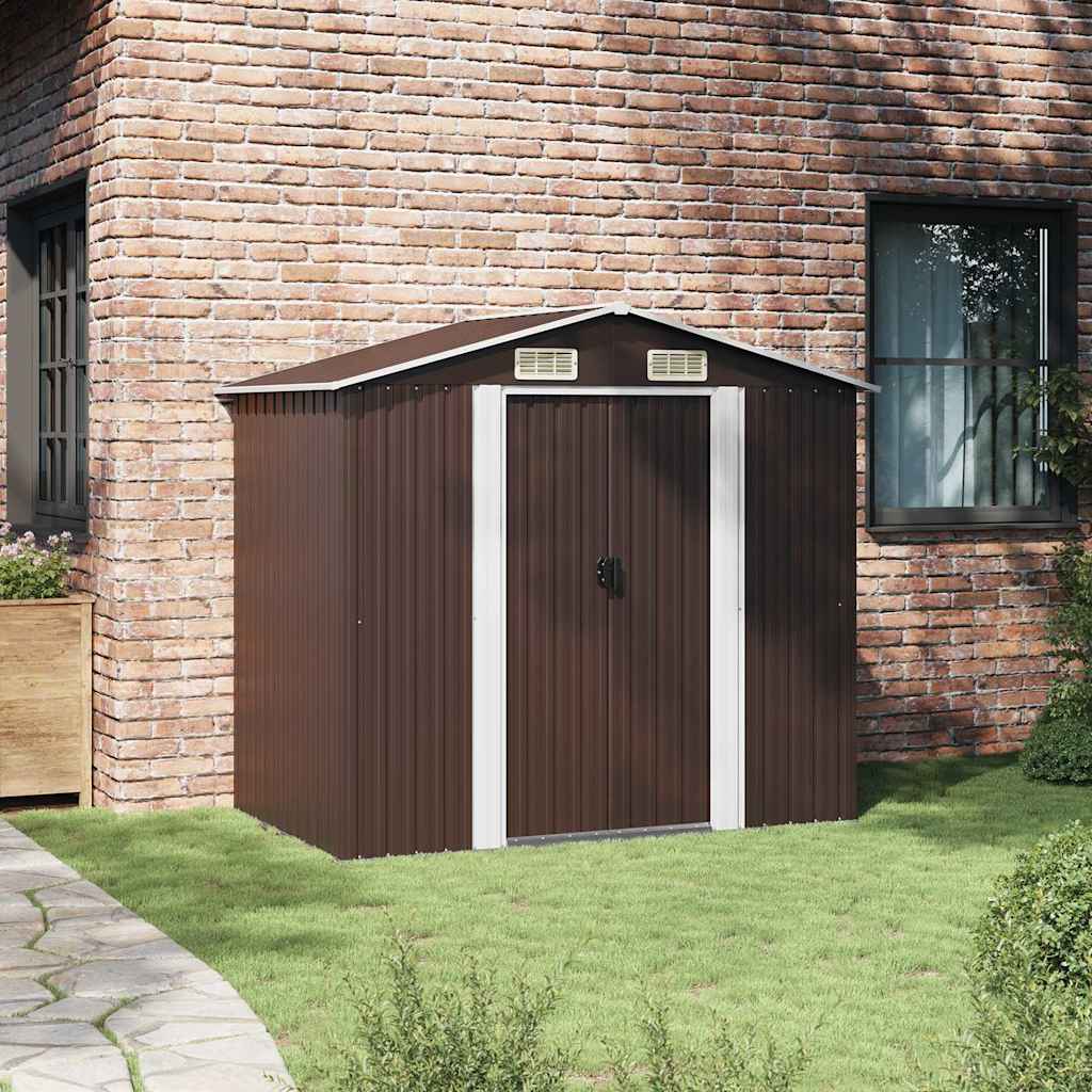 Capanno Attrezzi da Giardino Marrone 204x132x186 cm in Acciaio