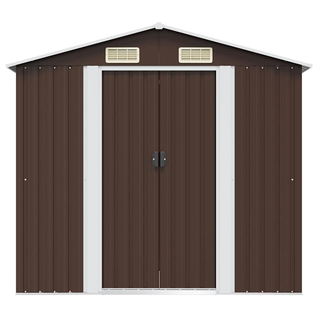 Capanno Attrezzi da Giardino Marrone 204x132x186 cm in Acciaio