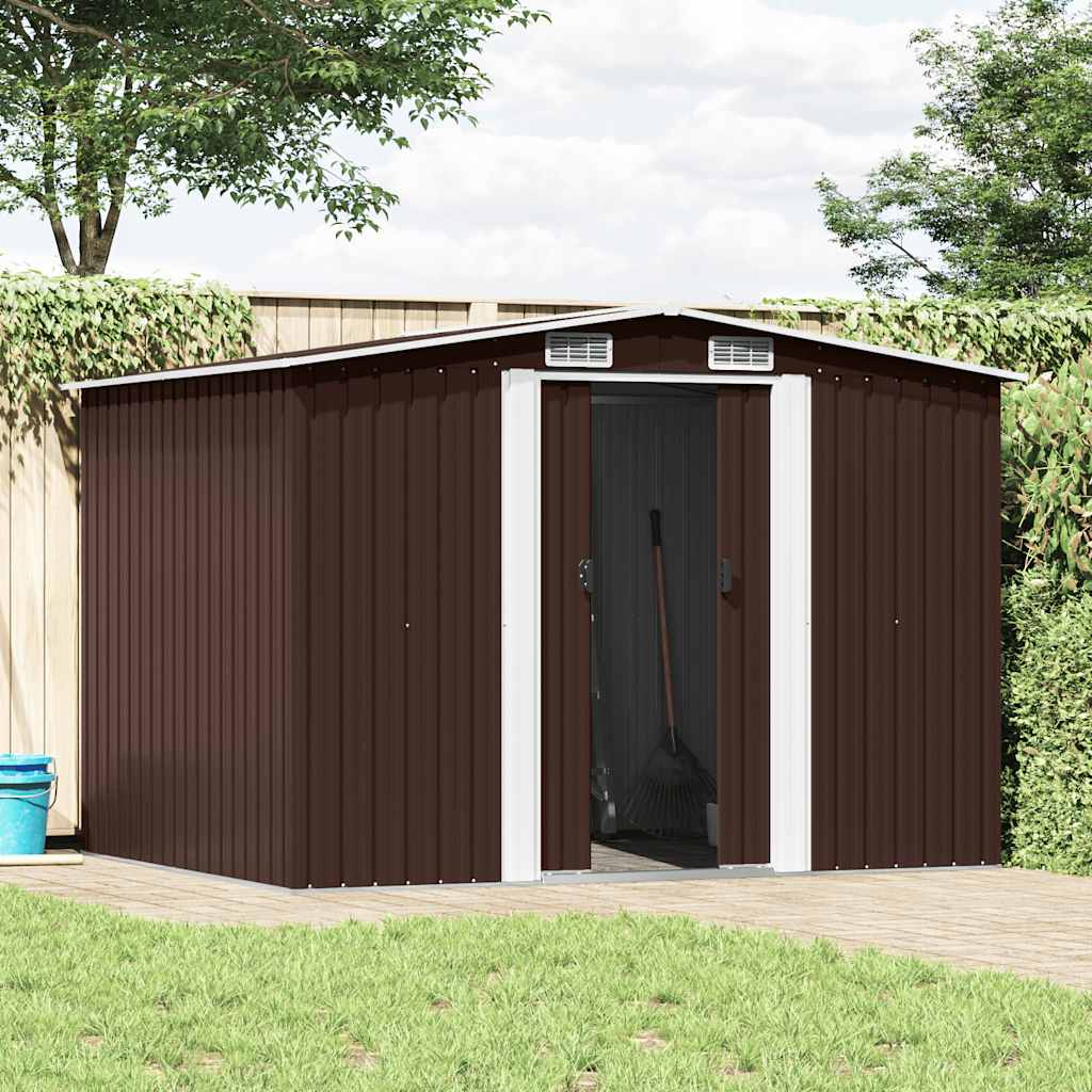 Capanno Attrezzi da Giardino Marrone 257x205x178 cm in Acciaio