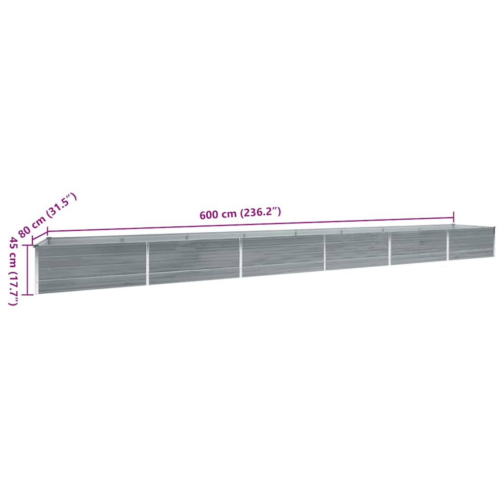 Letto Rialzato Giardino in Acciaio Zincato 600x80x45 cm Grigio