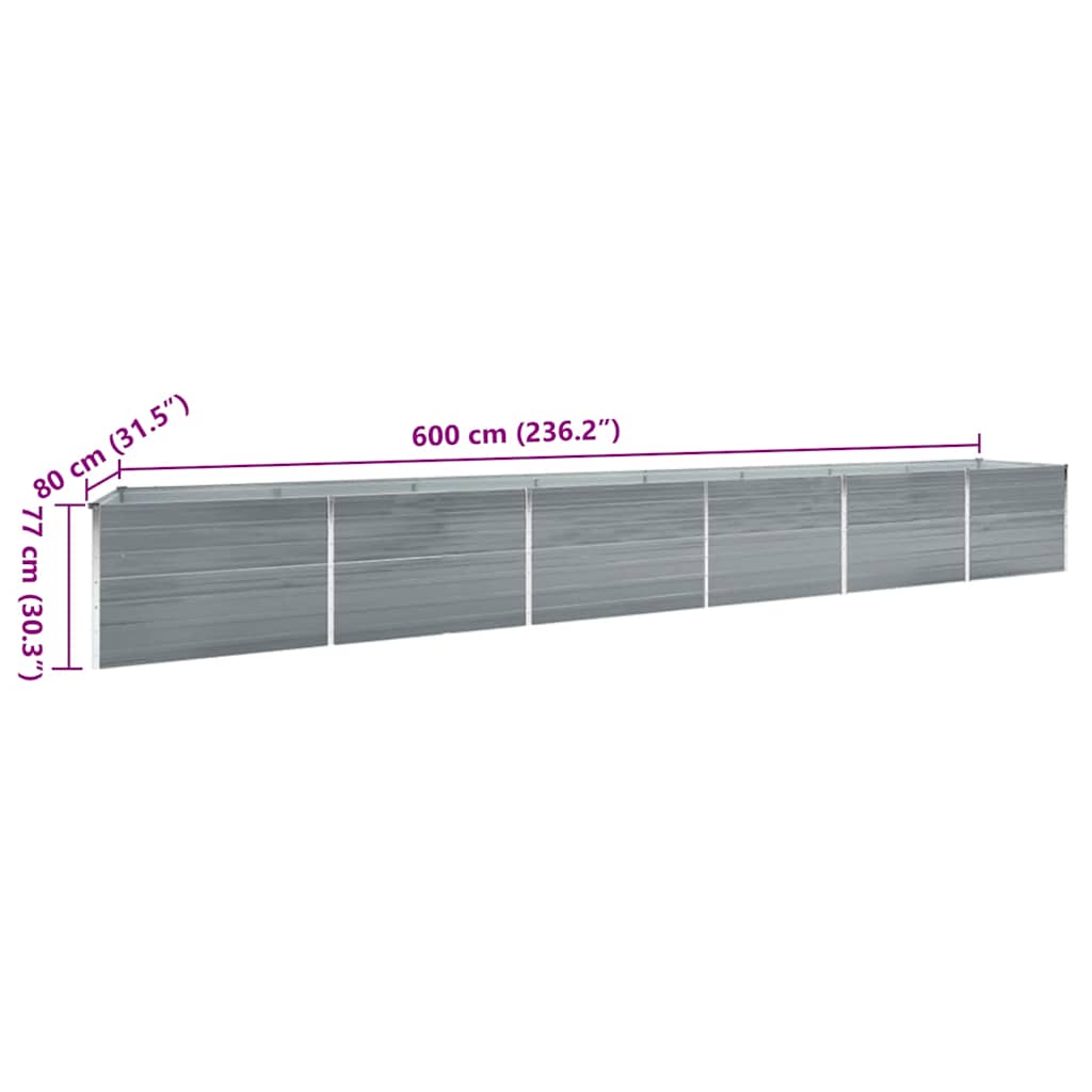 Letto Rialzato Giardino in Acciaio Zincato 600x80x77 cm Grigio
