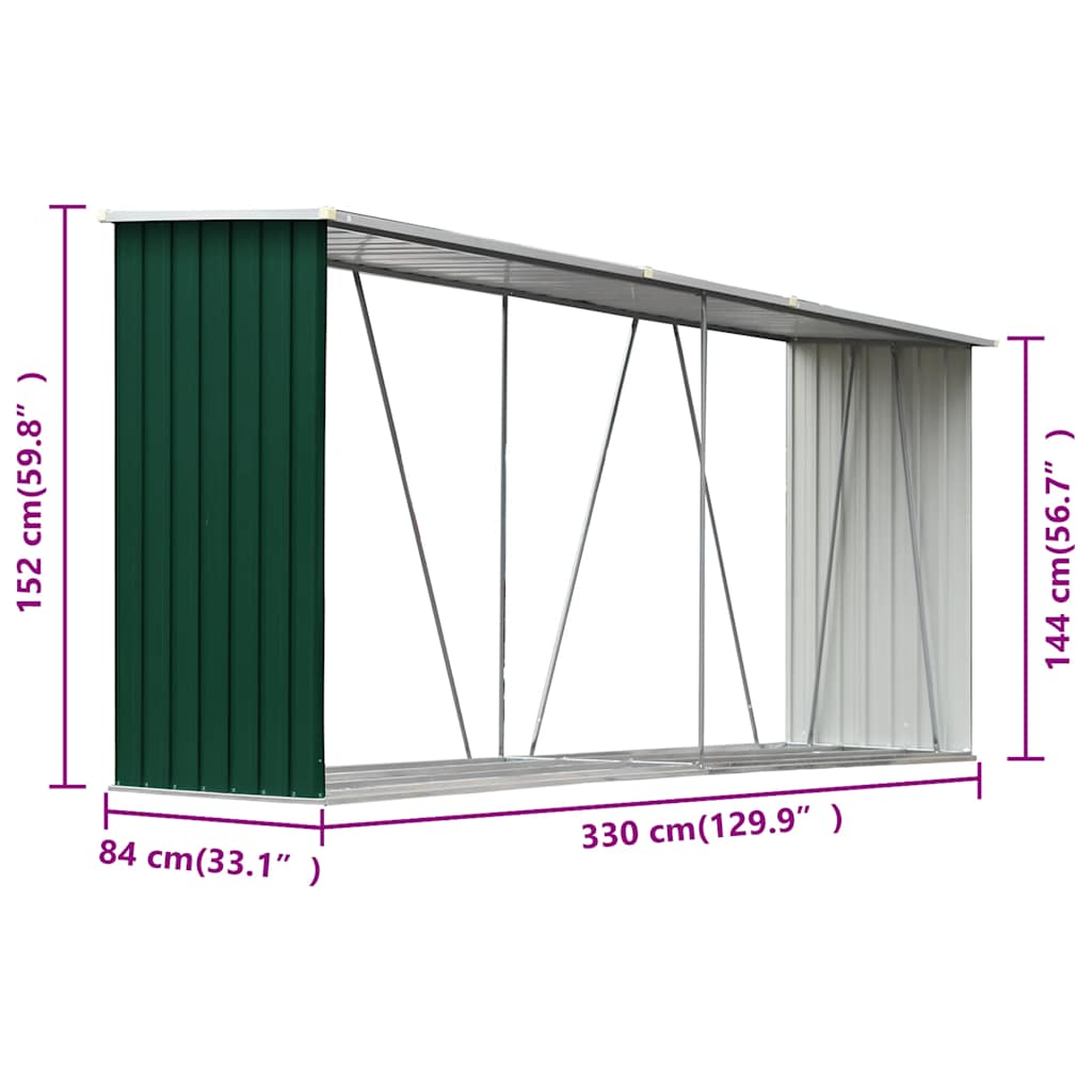 Capannone da Giardino in Acciaio Zincato 330x84x152cm Verde