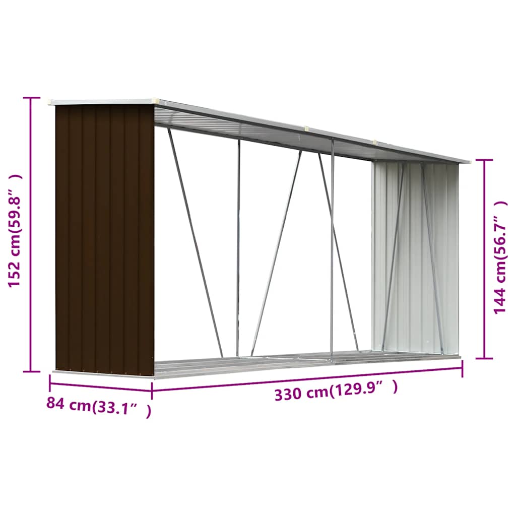 Capannone da Giardino in Acciaio Zincato 330x84x152cm Marrone