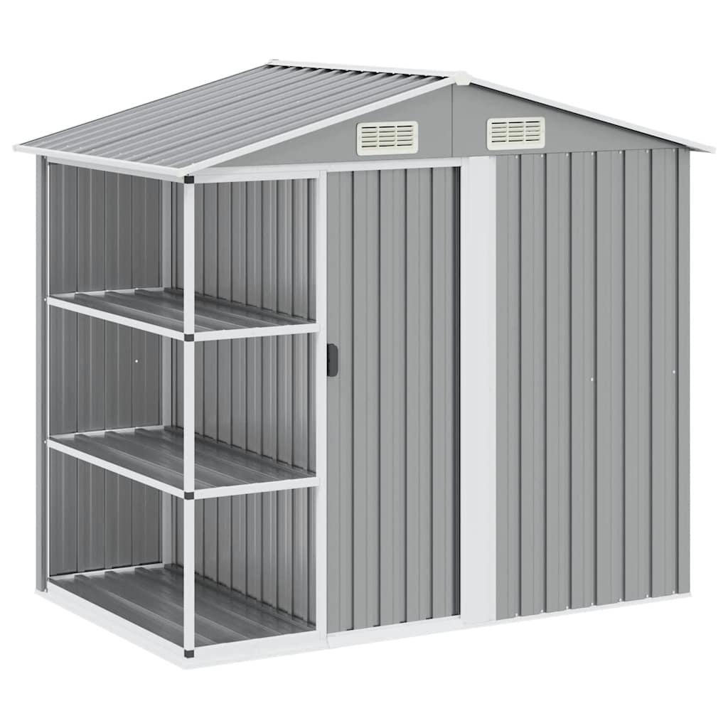 Capanno da Giardino con Scaffali Grigio 205x130x183 cm in Ferro