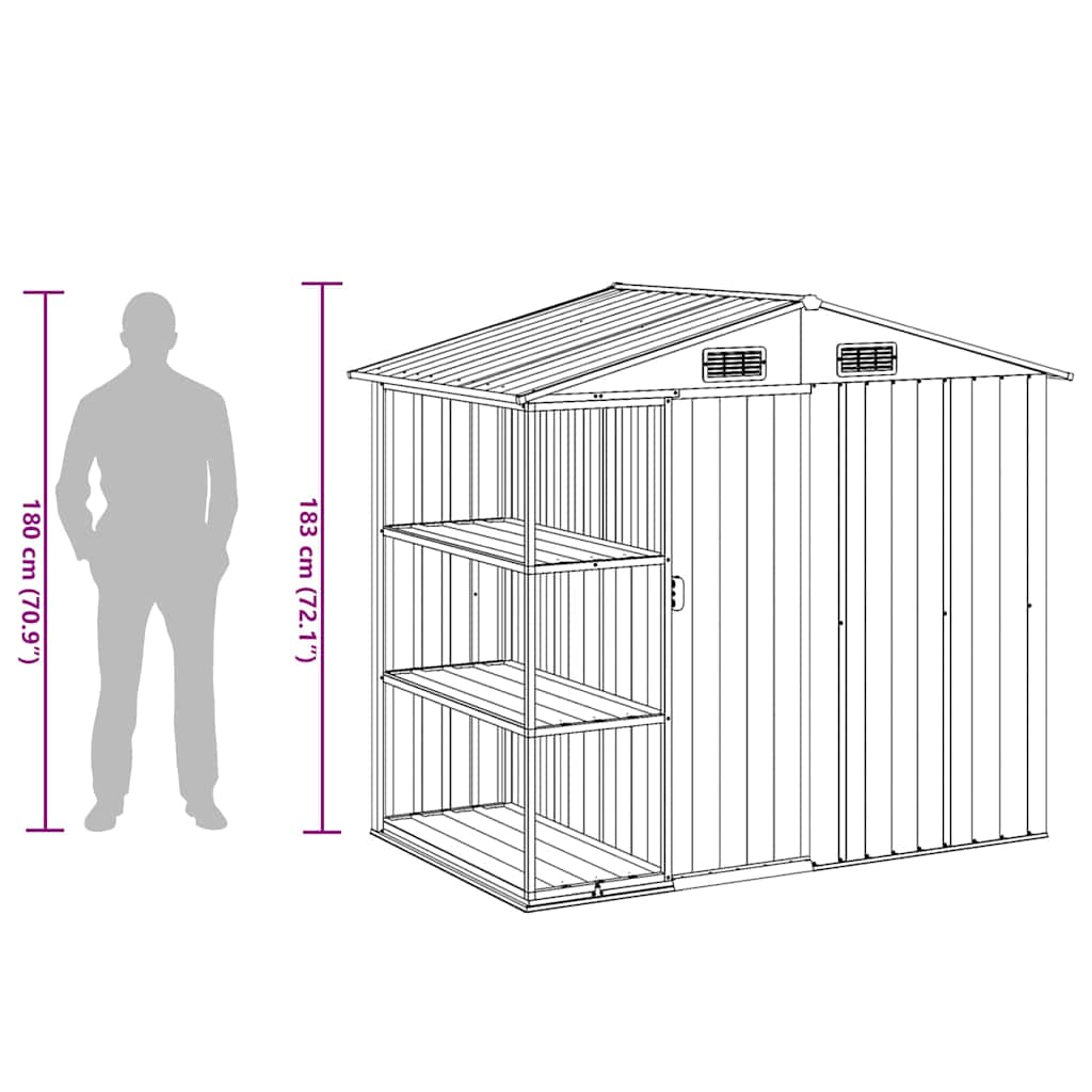 Capanno da Giardino con Scaffali Grigio 205x130x183 cm in Ferro