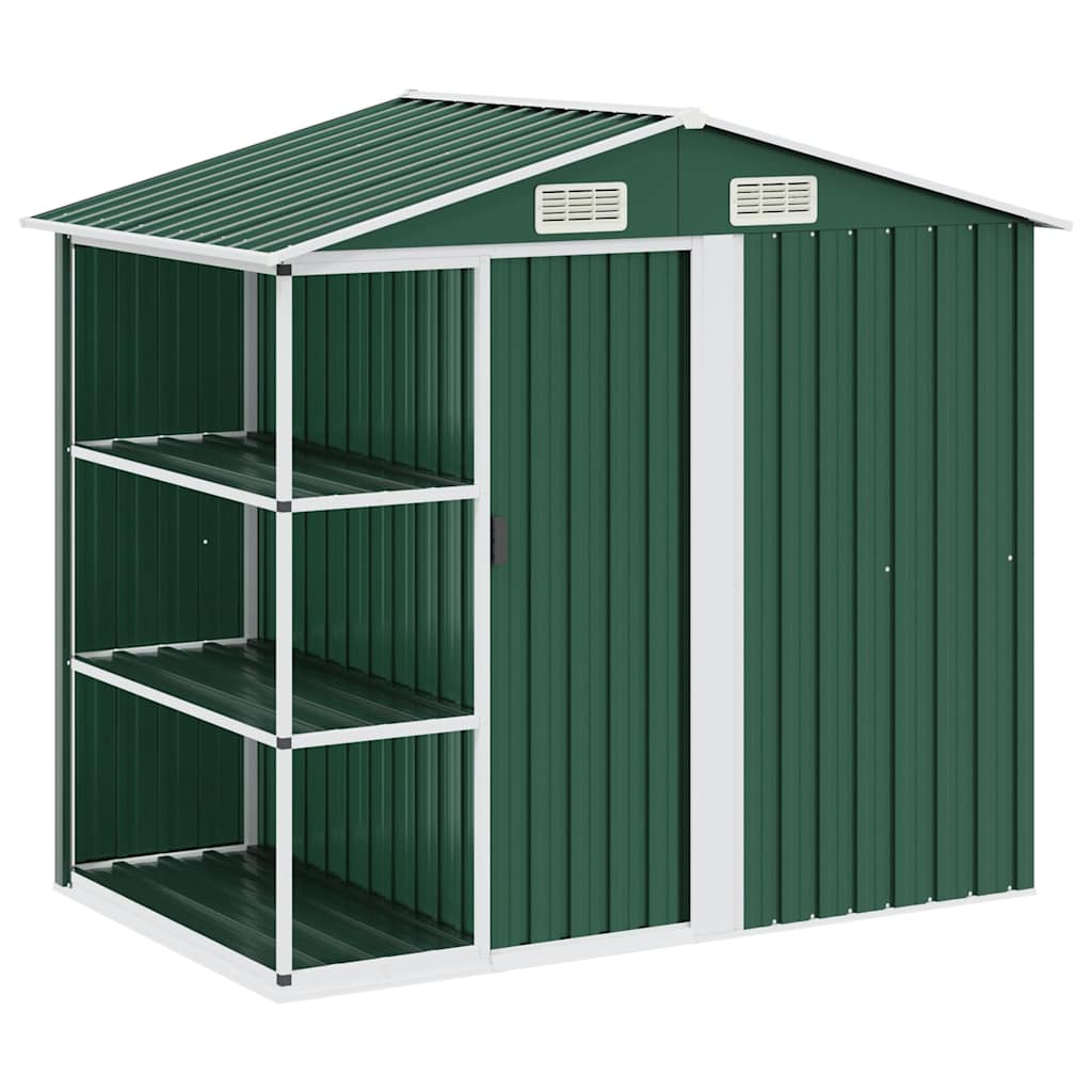 Capanno da Giardino con Scaffali Verde 205x130x183 cm in Ferro
