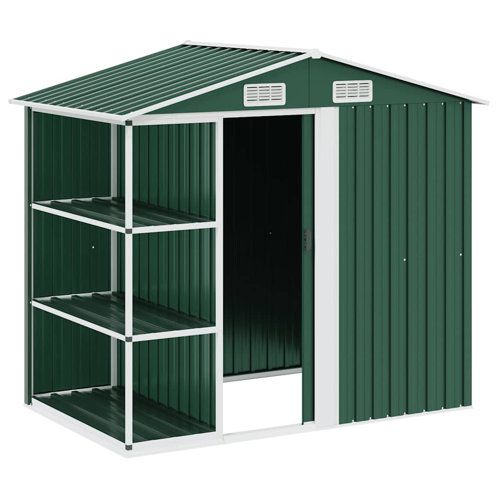 Capanno da Giardino con Scaffali Verde 205x130x183 cm in Ferro