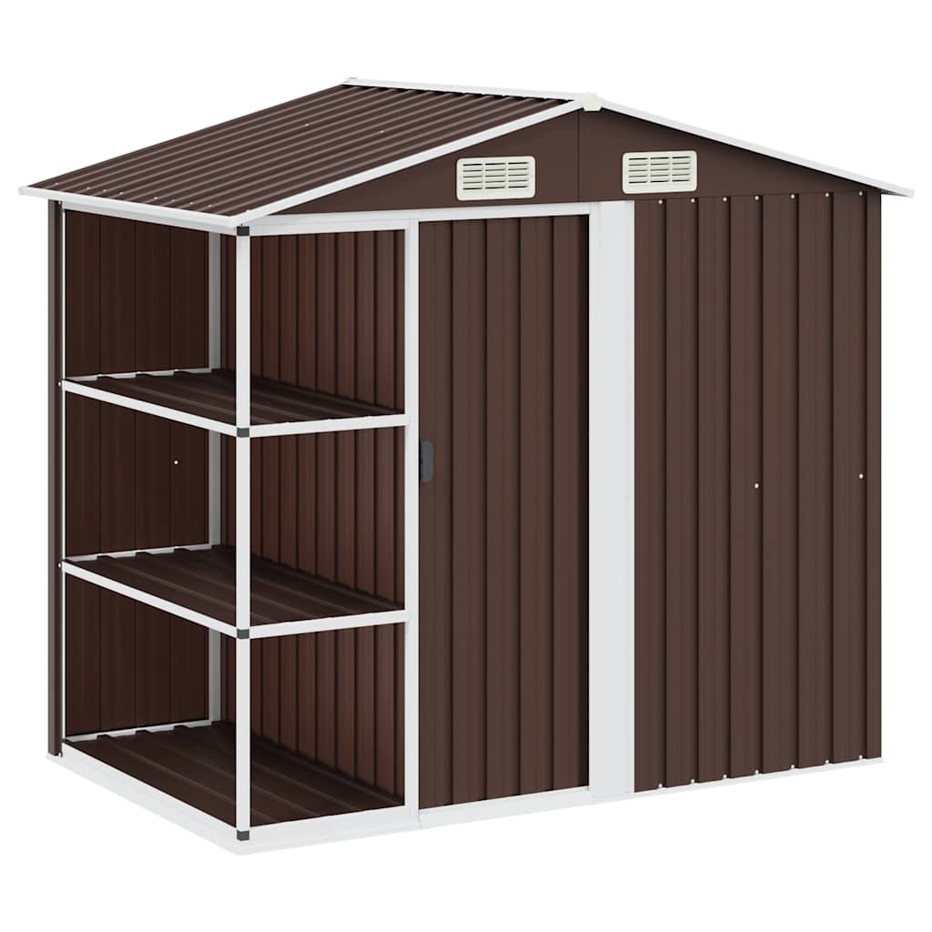 Capanno da Giardino con Scaffali Marrone 205x130x183 cm Ferro