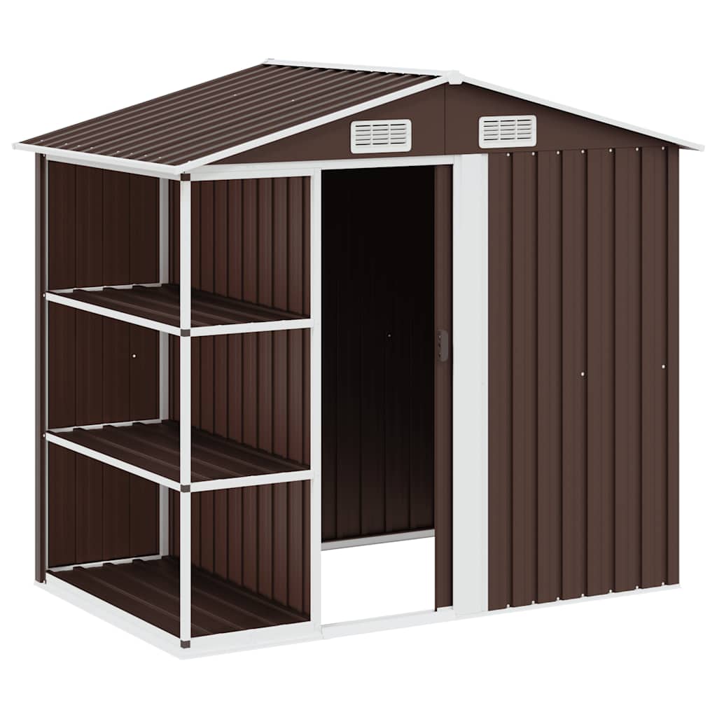 Capanno da Giardino con Scaffali Marrone 205x130x183 cm Ferro