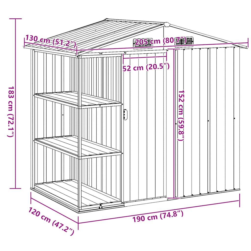 Capanno da Giardino con Scaffali Marrone 205x130x183 cm Ferro