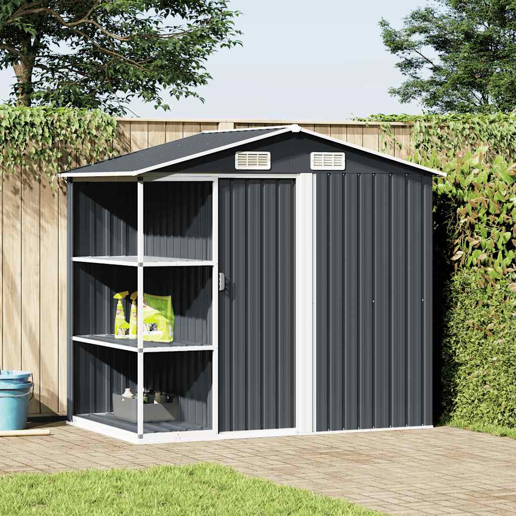 Capanno da Giardino con Scaffali Antracite 205x130x183 cm Ferro