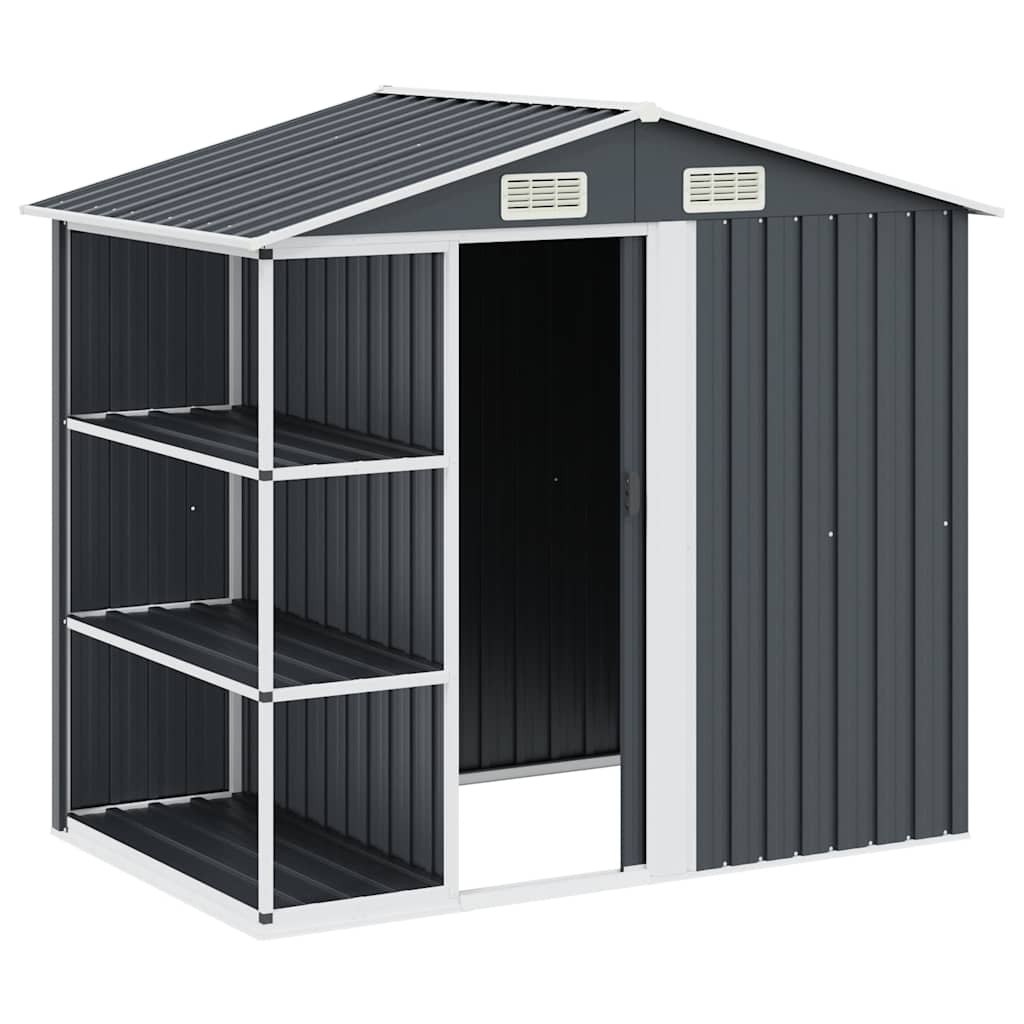 Capanno da Giardino con Scaffali Antracite 205x130x183 cm Ferro