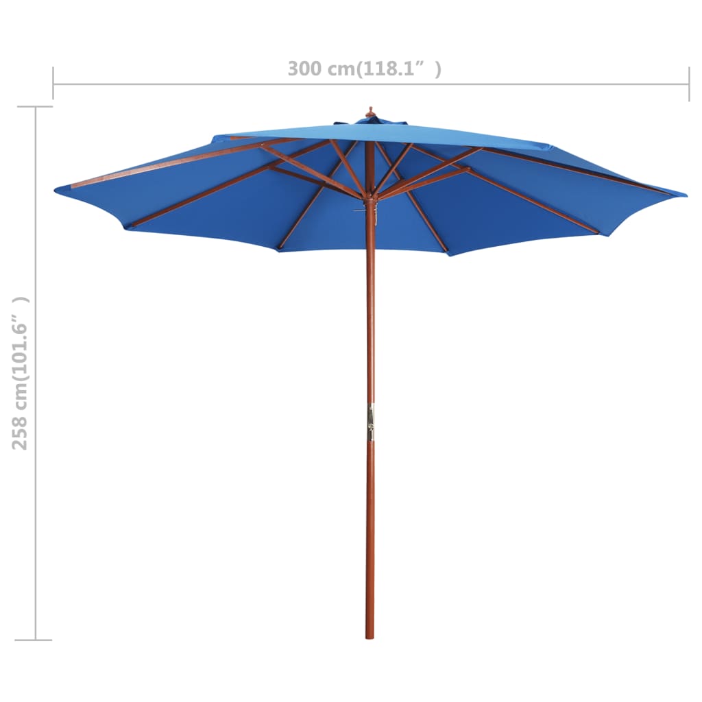 Ombrellone con Palo in Legno 300x258 cm Blu