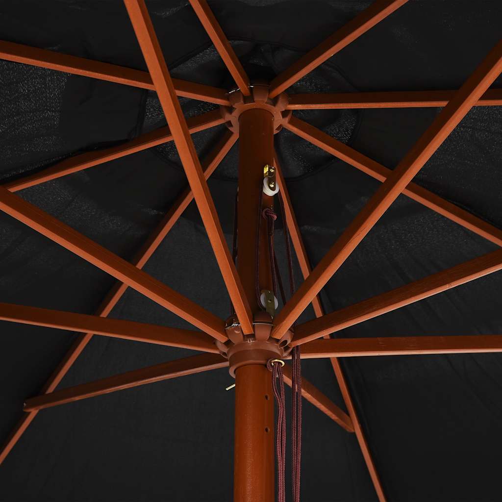 Ombrellone da Esterni con Palo in Legno 350 cm Nero