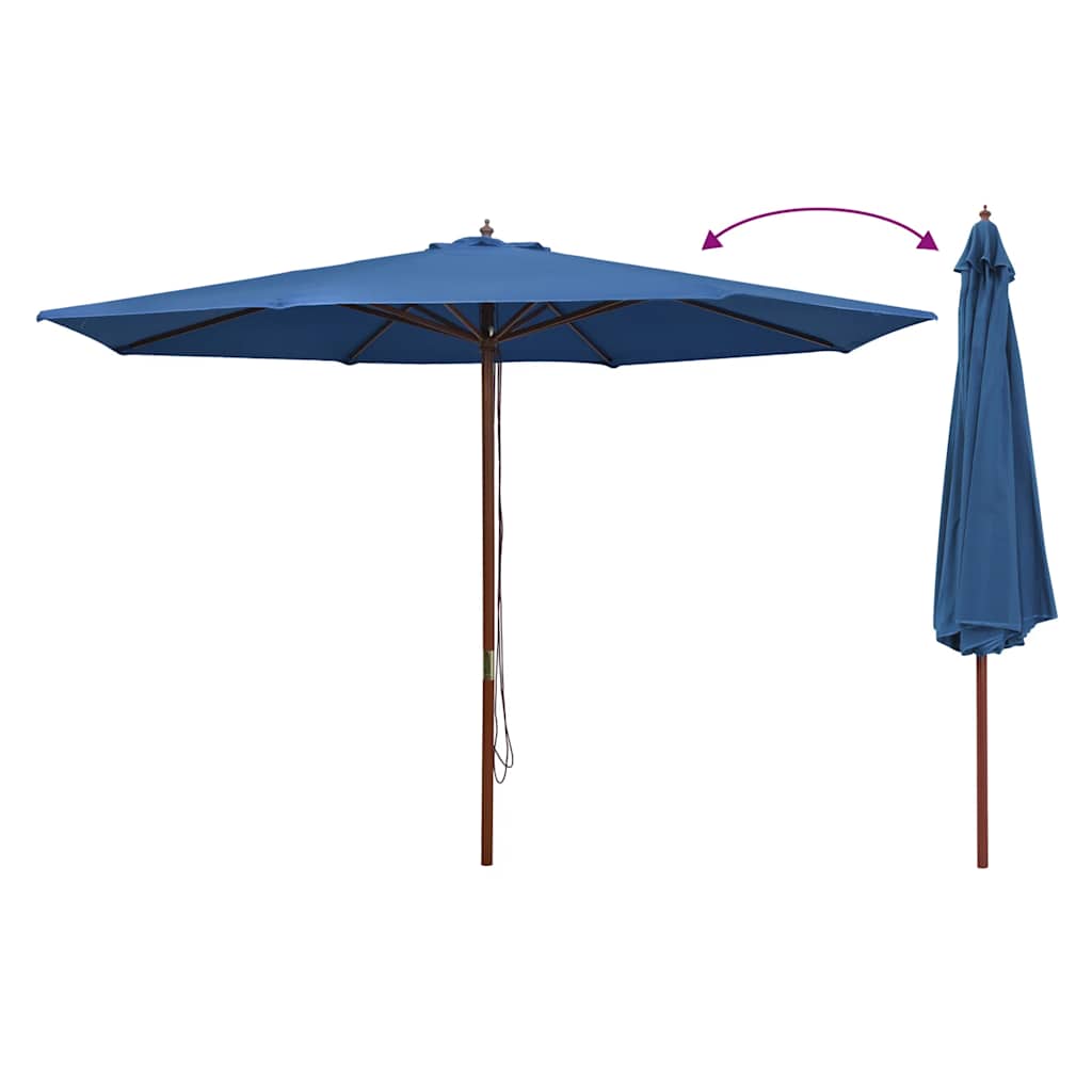 Ombrellone da Esterni con Palo in Legno 350 cm Blu