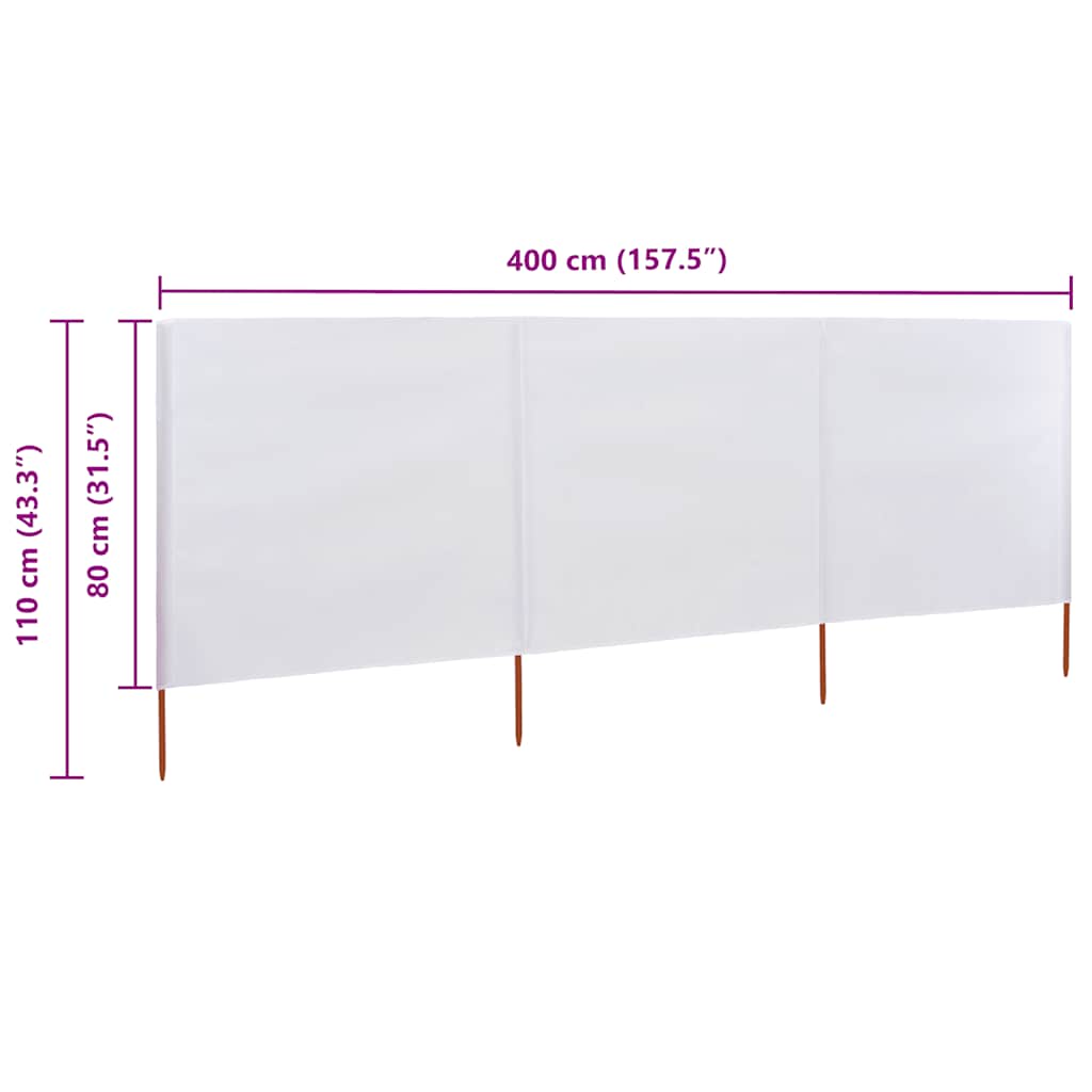 Paravento a 3 Pannelli in Tessuto 400x80 cm Bianco Sabbia