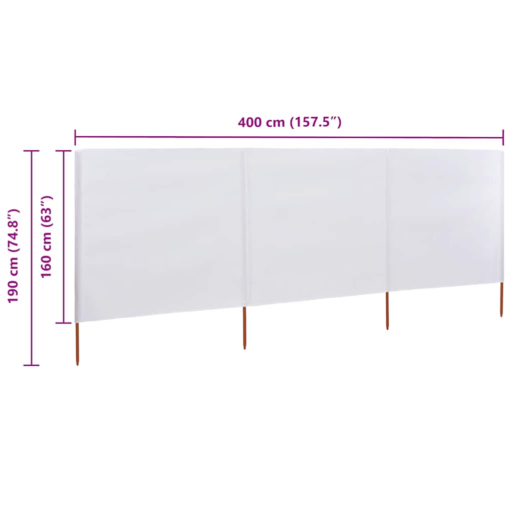Paravento a 3 Pannelli in Tessuto 400x160 cm Bianco Sabbia