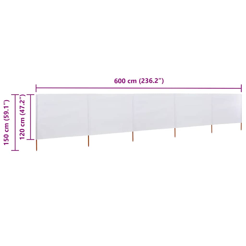 Paravento a 5 Pannelli in Tessuto 600x120 cm Bianco Sabbia
