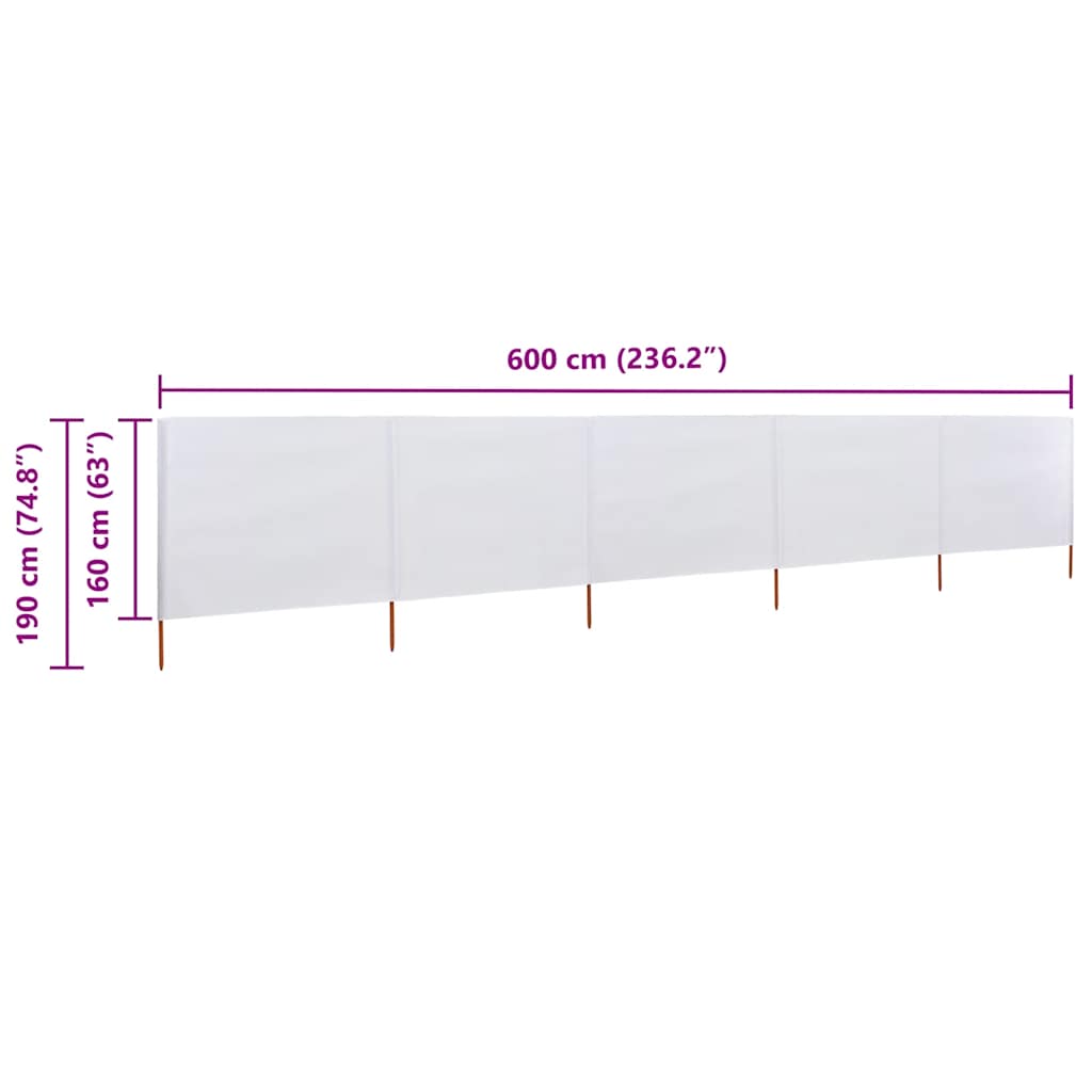 Paravento a 5 Pannelli in Tessuto 600x160 cm Bianco Sabbia