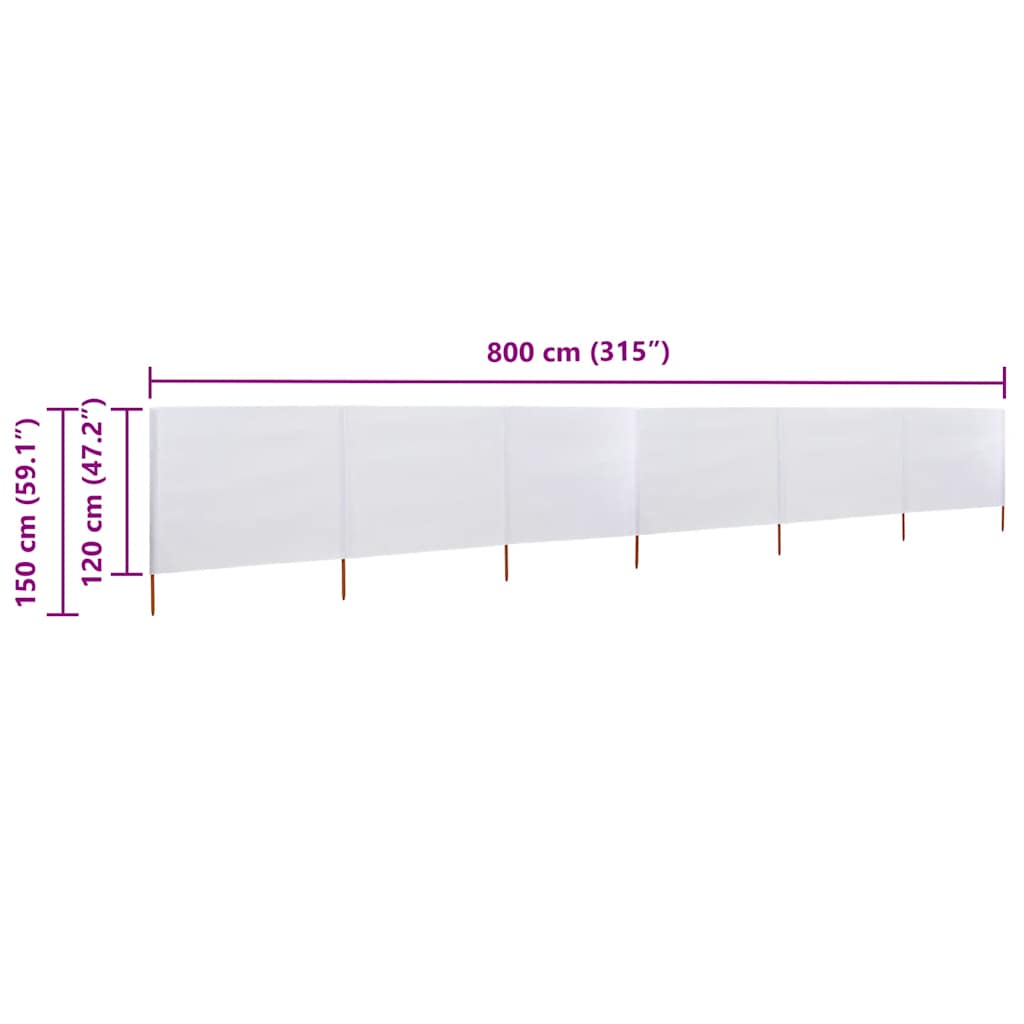 Paravento a 6 Pannelli in Tessuto 800x120 cm Bianco Sabbia