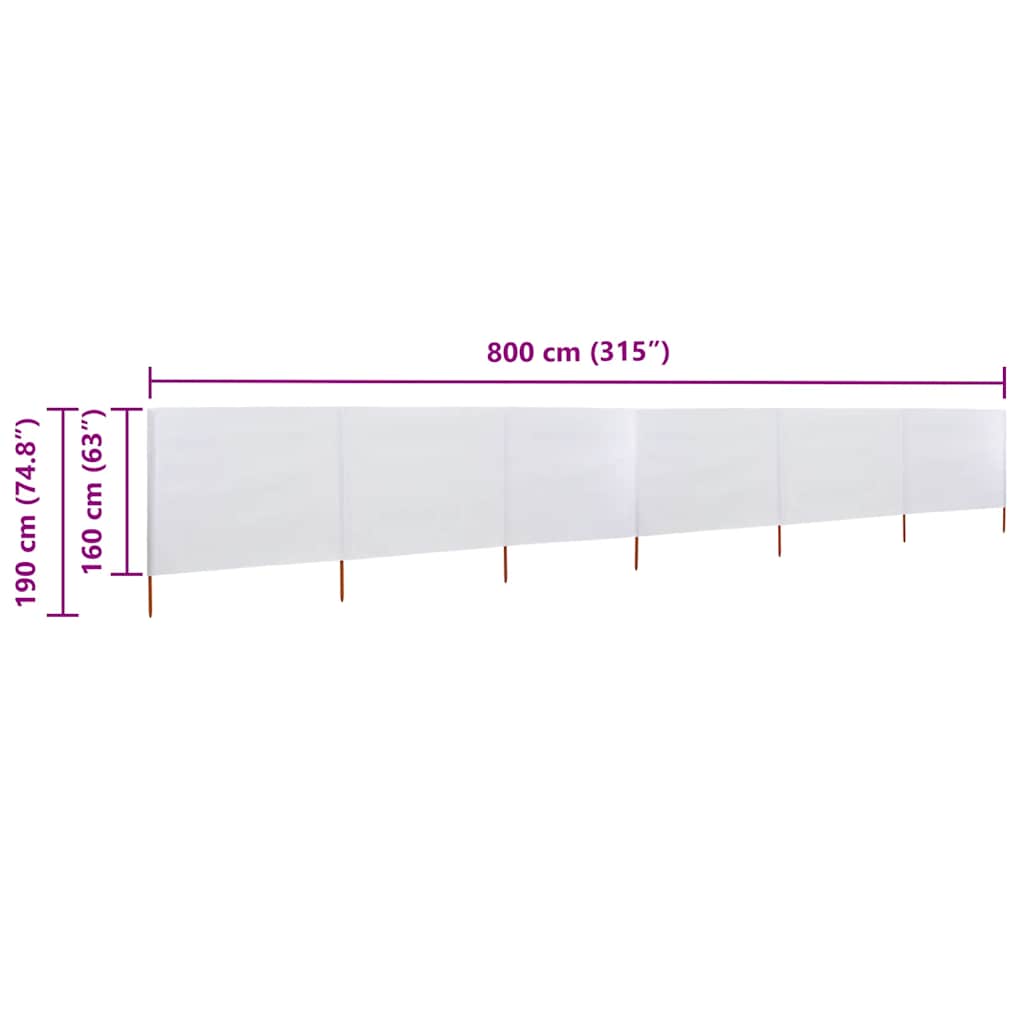 Paravento a 6 Pannelli in Tessuto 800x160 cm Bianco Sabbia