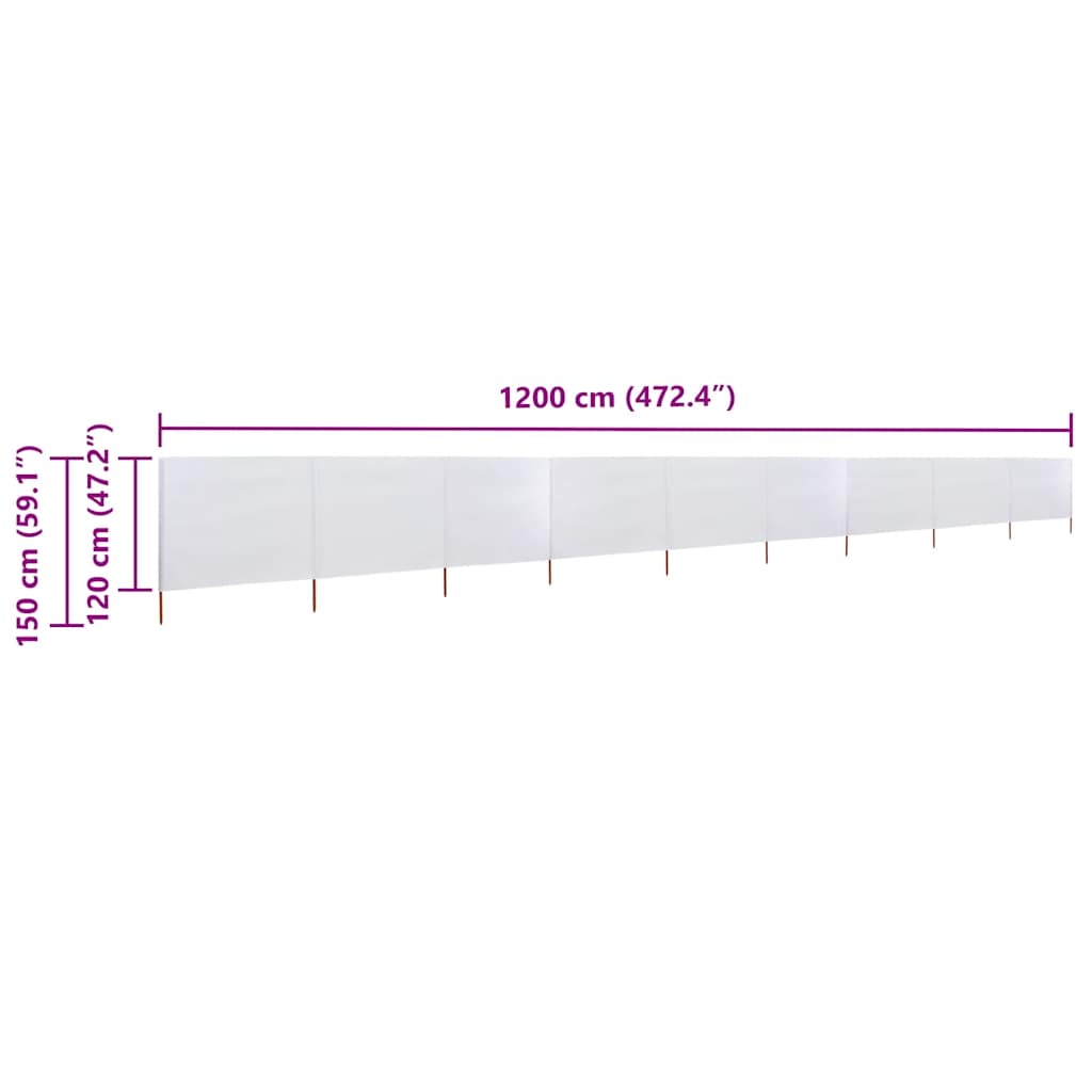 Paravento a 9 Pannelli in Tessuto 1200x120 cm Bianco Sabbia