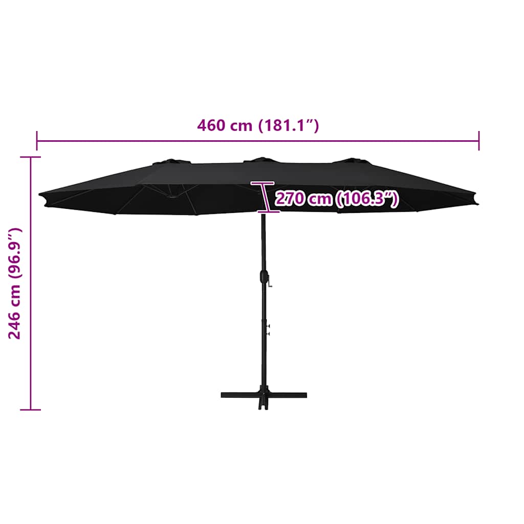 Ombrellone da Esterni Palo in Alluminio 460x270cm Nero