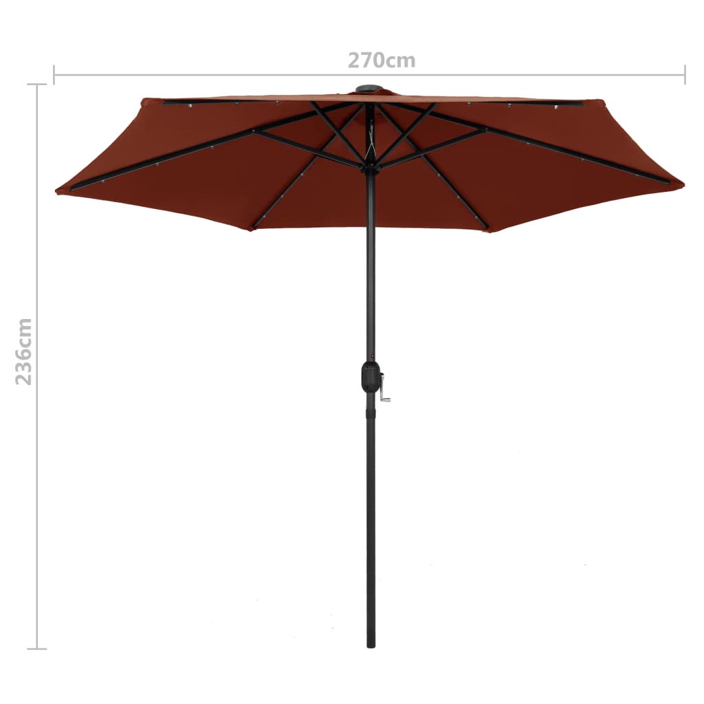 Ombrellone con Luci a LED e Palo Alluminio 270 cm Terracotta